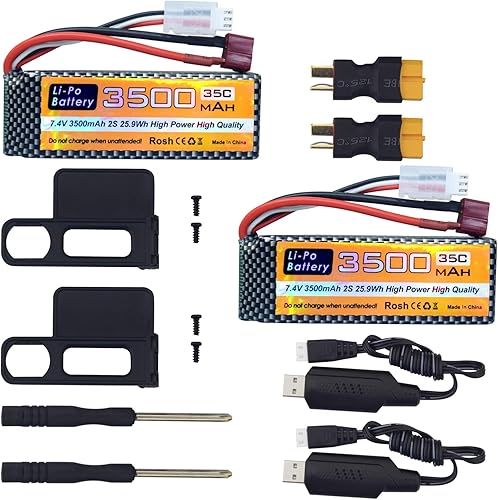 Batería Lipo de 7.4 V 3500 mAh 35C 2S con enchufe T y cable de carga USB adecuado para MJX H16P H16E H16GT H16BM H16PL 14301 RC Car de alta