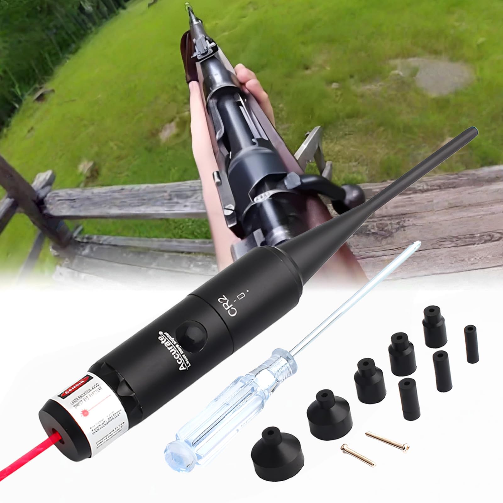Bore Sighter, kit di visiera per trapano, calibro da .177 a .50 con scatola per il trasporto, leggero, boresight, nero, opaco, lega di alluminio di alta qualità, collimatore boresight punto rosso per