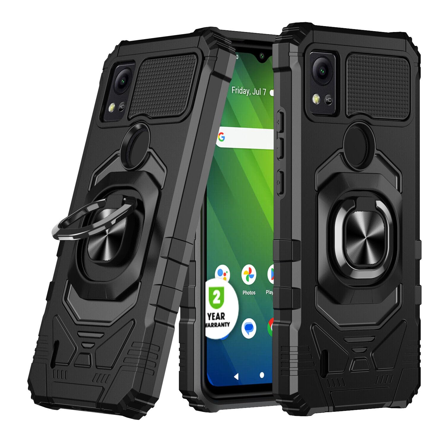 Eaglecell - for Cricket Icon 5, AT&T Motivate 4 (SL112) - Shockproof Protective Phone Case w/Ring Stand - RS7 Black
