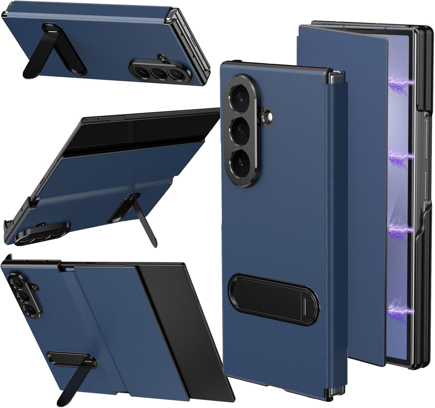 for Samsung Galaxy Z Trifold Case with Rotation Stand, Premium Leather Flip Case Magnetic Closure Side Elevated All-Round Protection Shockproof Slim Phone Case for Galaxy Z Trifold Dark Blue