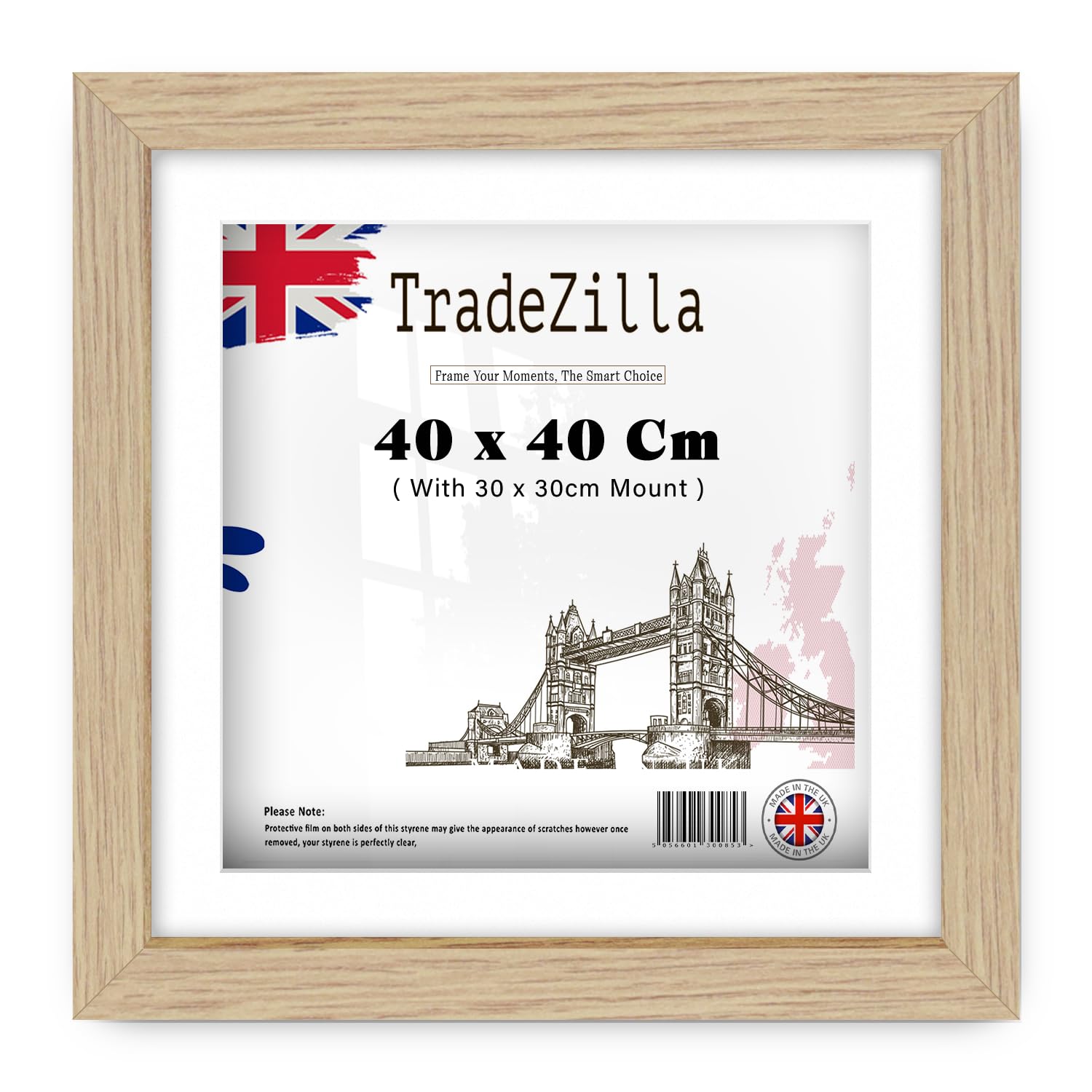 TradeZilla | Engineered Wood (40 x 40 Cm) With (12 x 12 Inch) White Mount Decorative Wall Frame | 16 Inch x 16 Inch Poster, Art, Photo Frame for Living Room, Gallery [ Oak ] — image 1