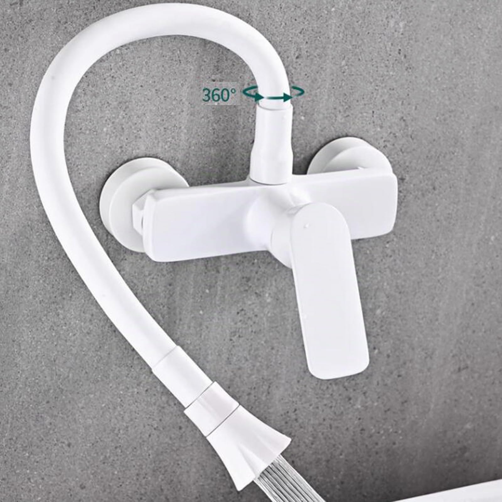 Grifo de Cocina de Pared Blanco, Grifo Fregadero Cocina Modo Dual Giratorio Fría y Caliente Latón Grifo Cocina-Blanco