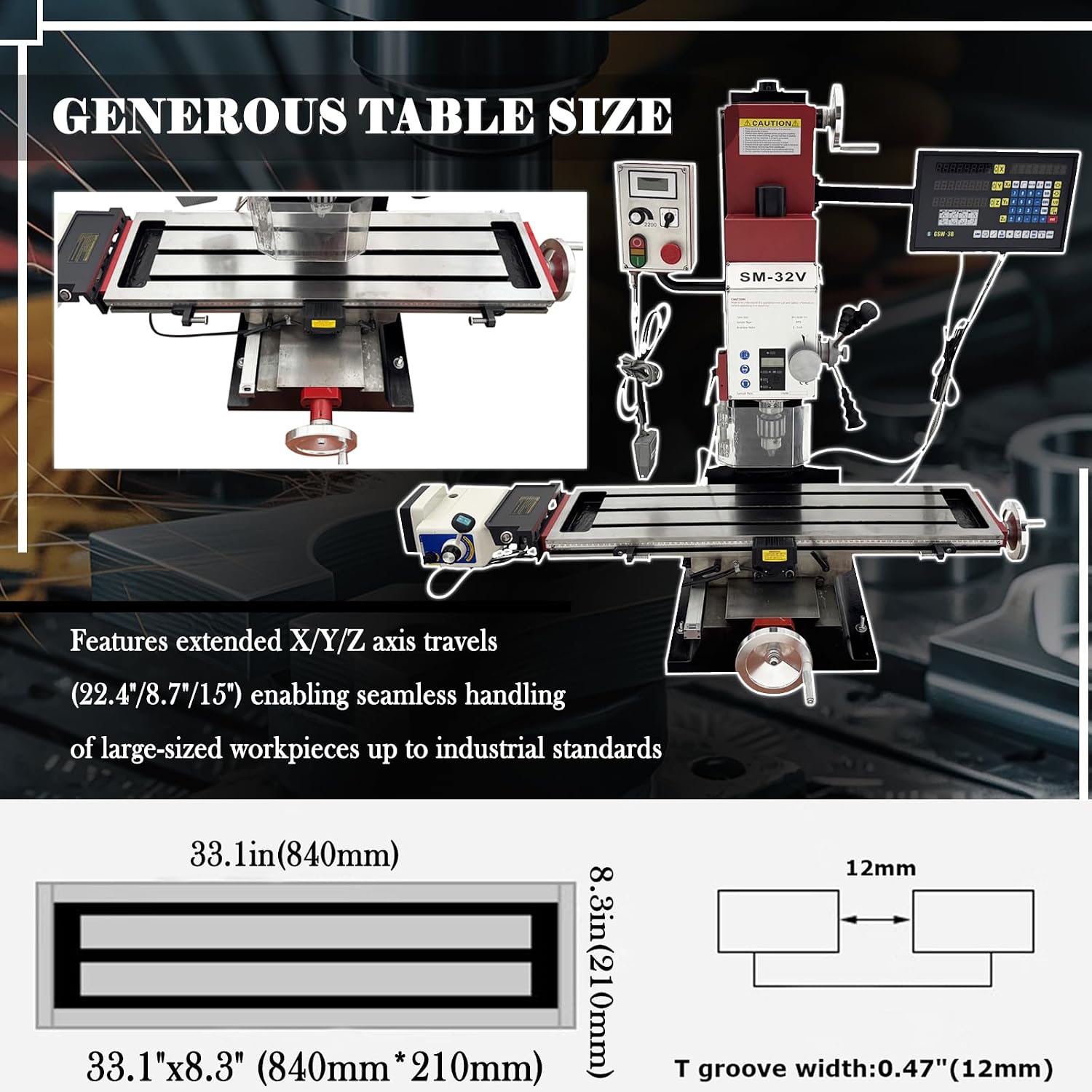 Benchtop Mini Milling Drilling Machine 1500W Brushless Mill Drill with X-Axis Power Feed,3-Axis Grating Ruler,±90° Spindle,50-2250 RPM for Metal/Wood/Plastic Working R8 Spindle 110V