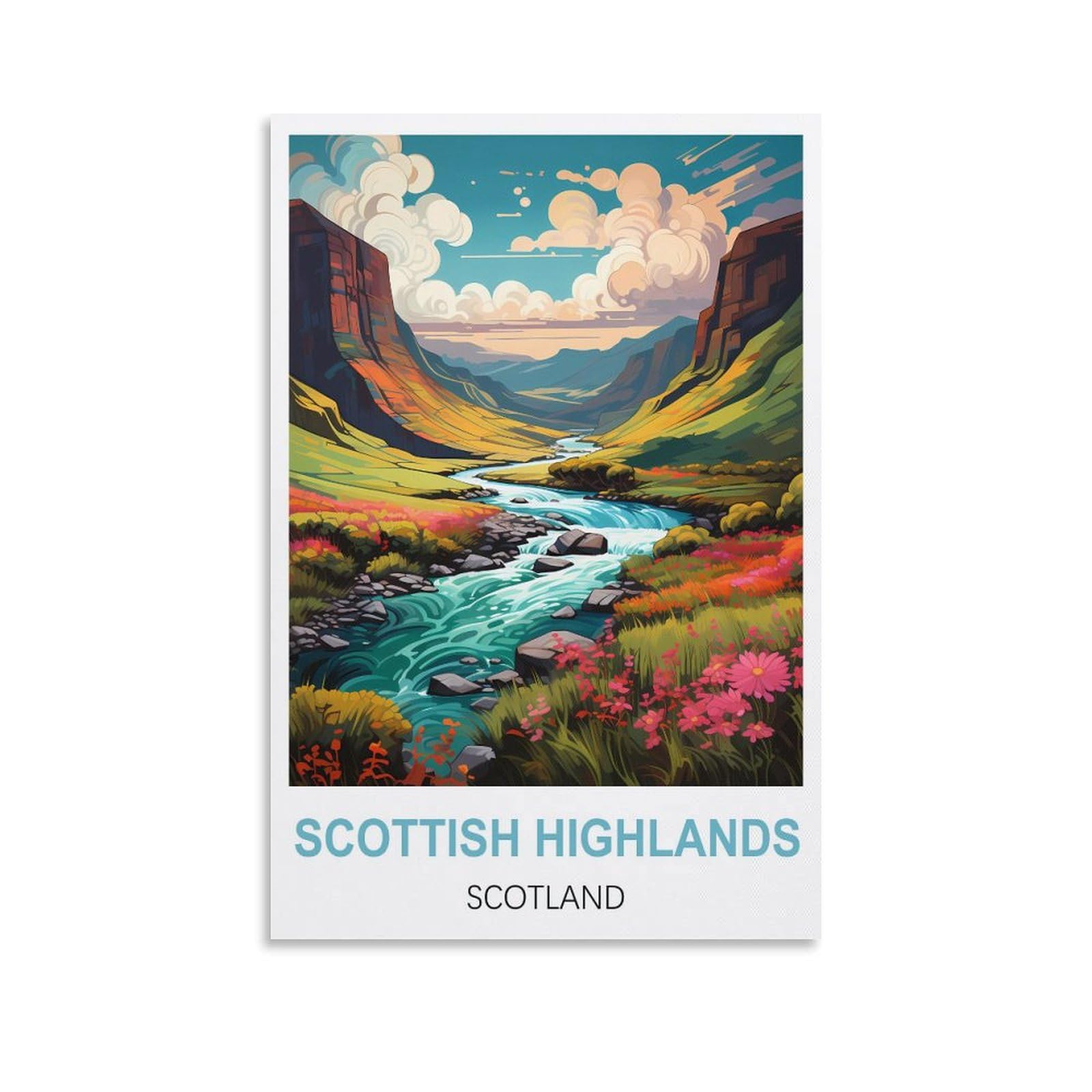 Whcheeh Unframe-Style Scotland Scottish Highlands Vintage Travel Poster 16X24inch(40X60cm) Canvas Art Print Wall Art Decor Picture