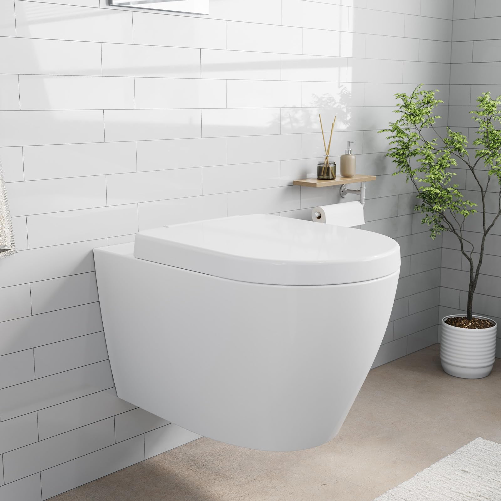 GarveeLife WC Suspendu Réservoir Encastré d-Shape Blanc 3/6L