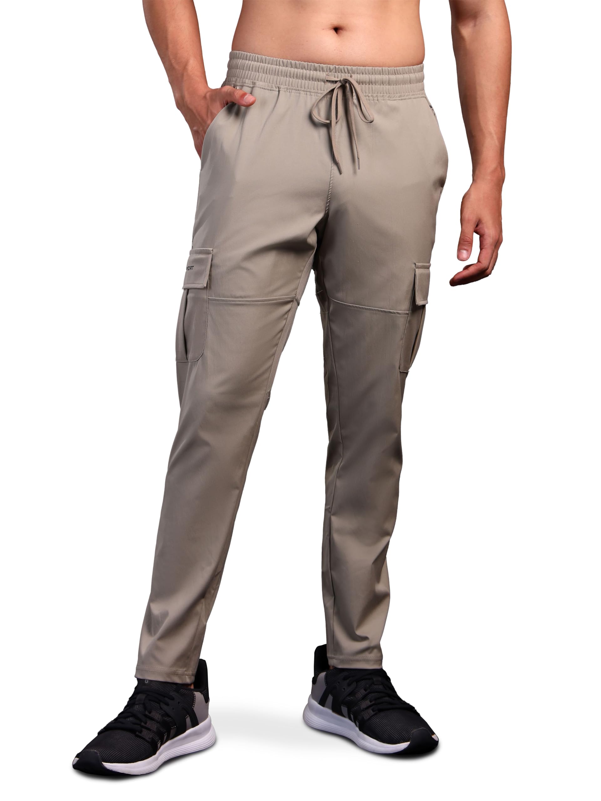 TECHNOSPORT Men's Regular Fit Mid Rise Polyester Solid Cargos for Activewear, Regular Use and Quick Dry