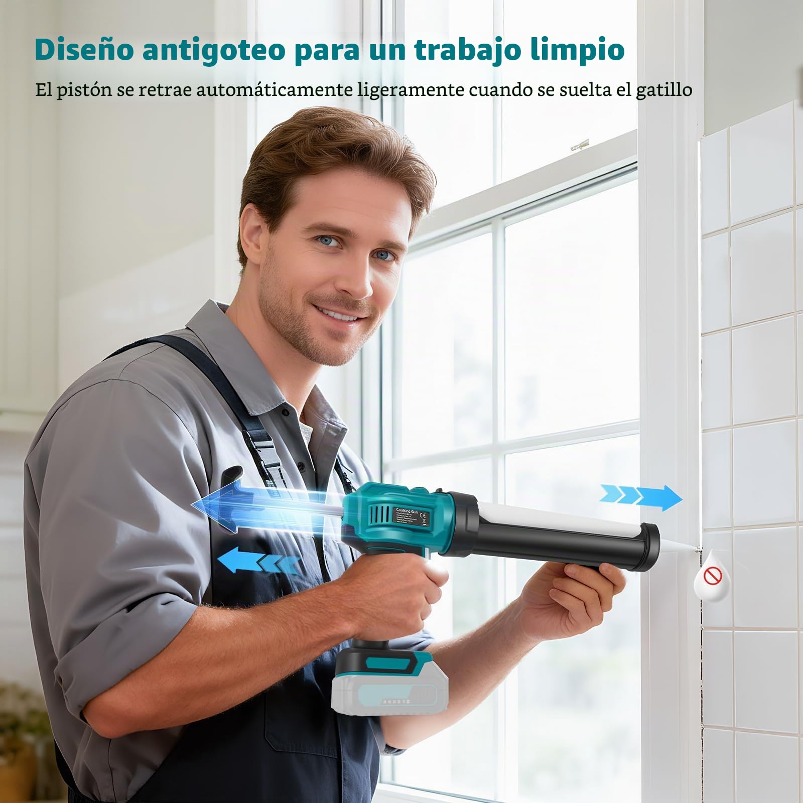 Pistola Silicona Compatible con 18V Makita Batería, Pistola Silicona Bateria de 10 oz/300 ml, Pistola Silicona Electrica Ajuste de 4 Velocidades para llenar y sellar (Sin Batería)