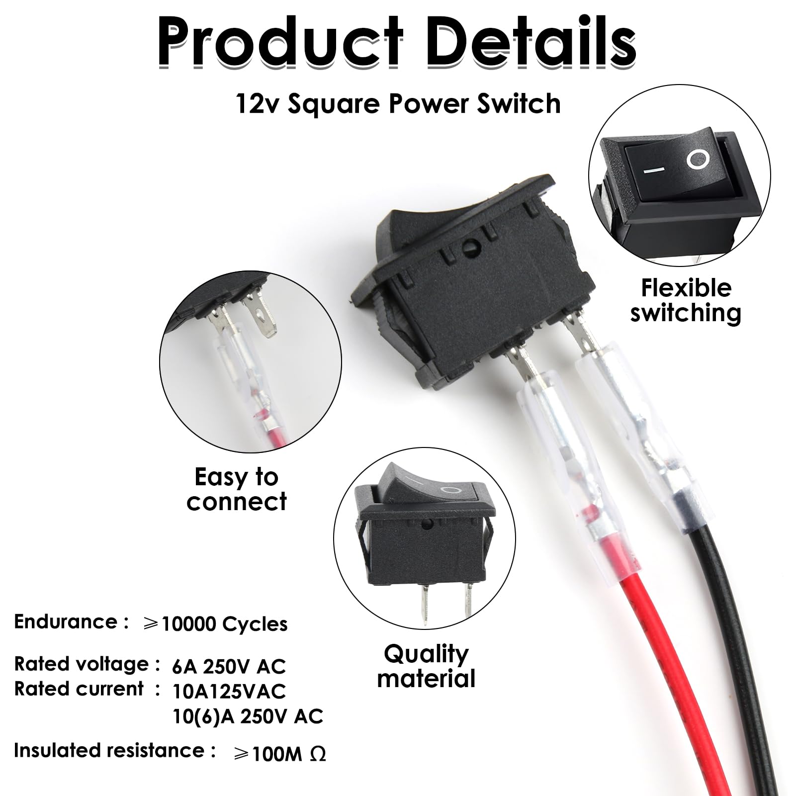 Produktbild von 10er-Pack Wippschalter 2-Pin EIN/AUS SPST – 125VAC 6A, Für Auto & DIY-Projekte
