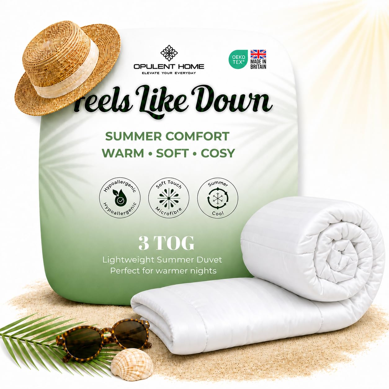 Opulent Home 3 Tog Double Duvet Lightweight Summer Duvet - Anti-Allergy Hypoallergenic Hollowfibre Quilt, Oeko-Tex Certified, Made In Uk, Machine Washable, 200 X 200 Cm
