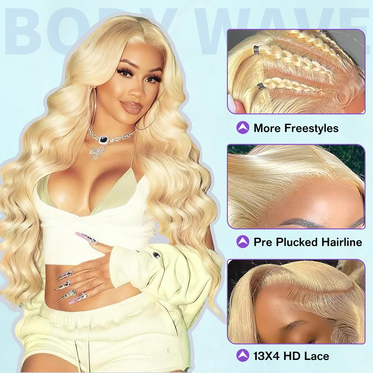 613 Lace Front Wig Human Hair 28 Inch Blonde Wig Human Hair Body Wave Pre Plucked Hairline 13x4 HD Transparent Lace Front Wigs for Women 180 Density