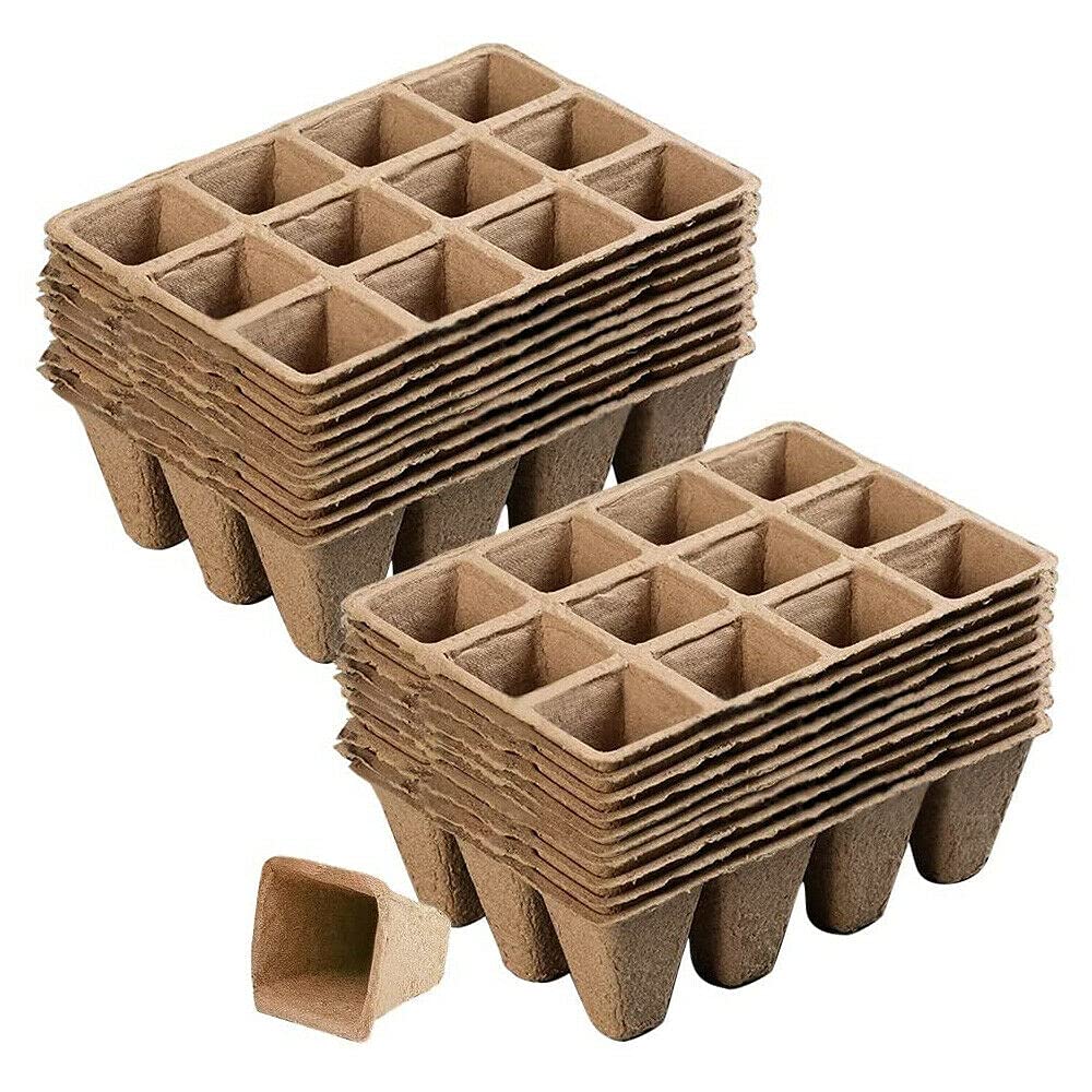 EliteKoopers 12 Grid Biodegradable Seed Starter Trays Pots Seedling Labels For Home Garden Outdoor (100 Pcs)