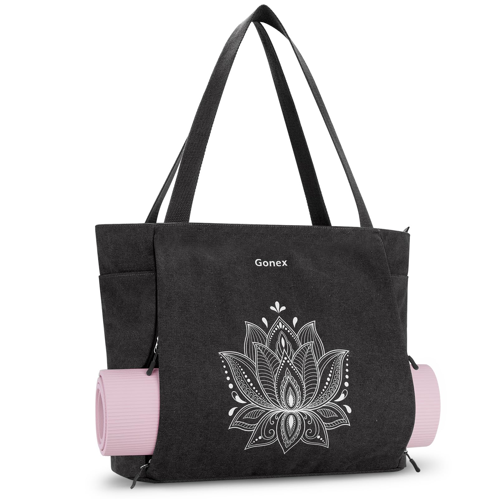 Gonex Yoga Mat Bag, Large Tote Bag with Multi Pockets for Women Men, Canvas Mat Carrier, Full Zipper Easy Access for Pilates Gym Travel