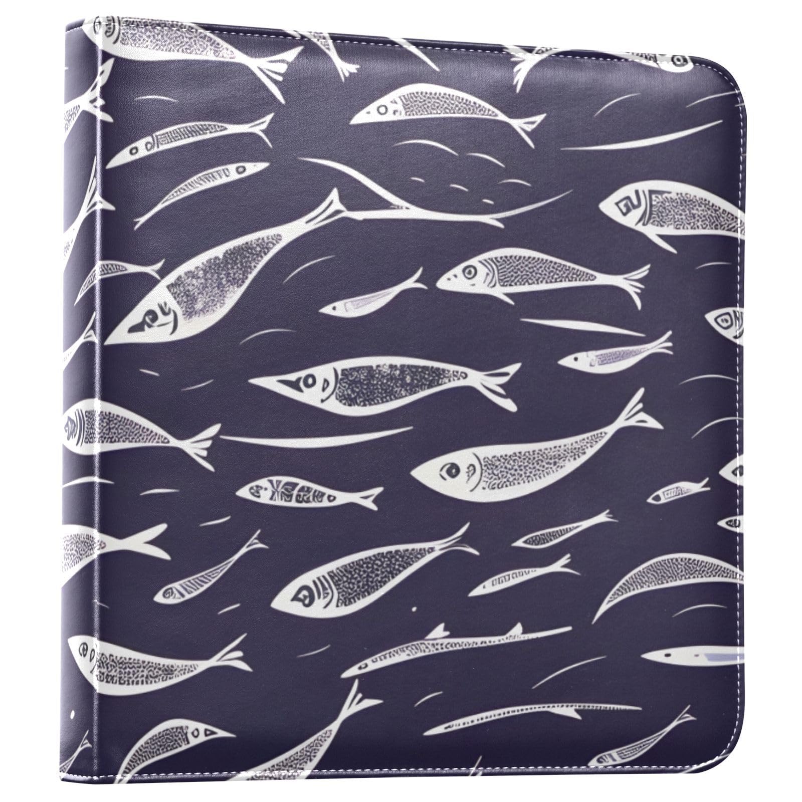 JIPONI Swimming Fish Large Photo Album, DIY Leather Cover Scrapbook Albums for 4x6 5x7 6x8 Pictures, Self Adhesive Memory Book for Wedding, Baby, Family