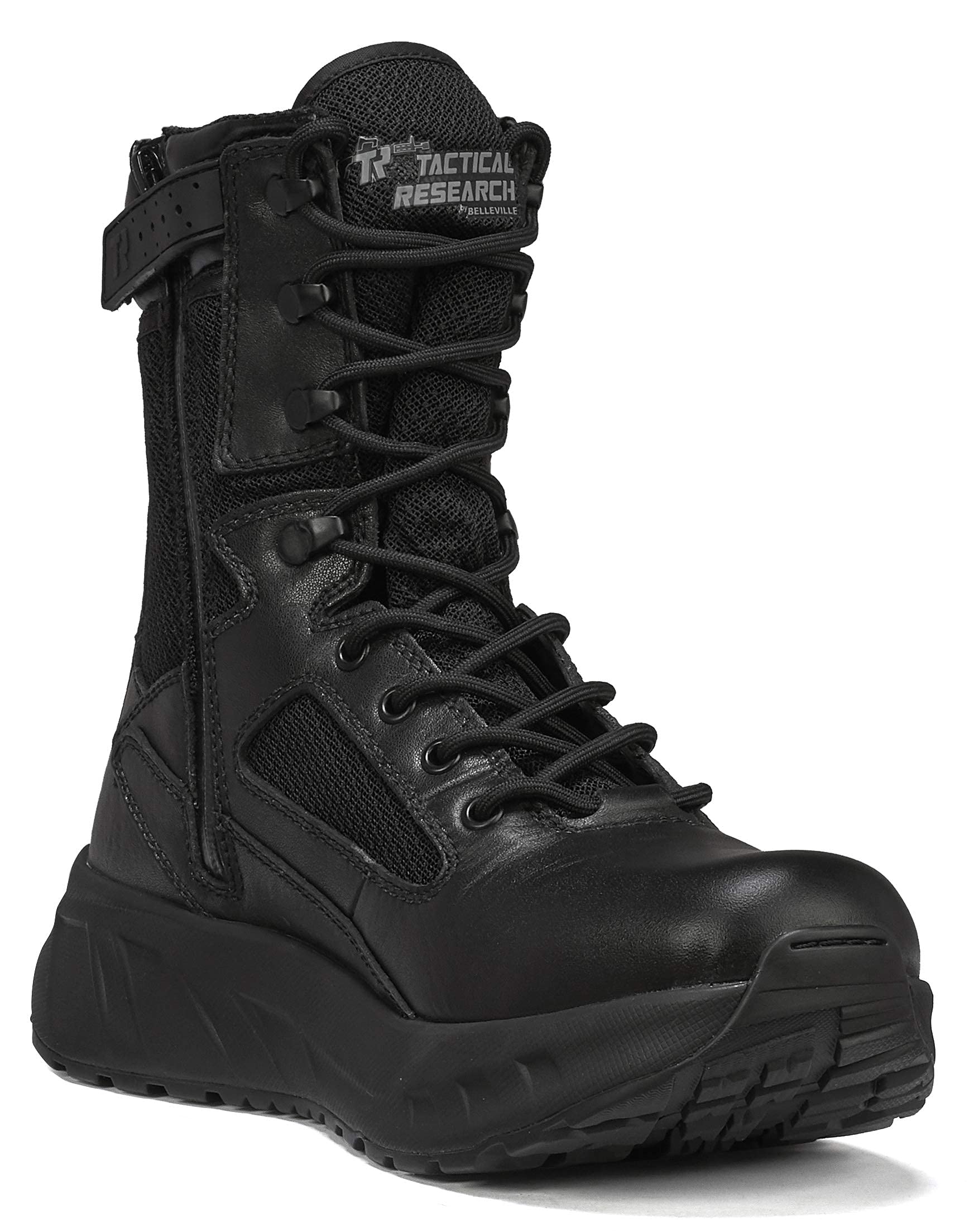 TACTICAL RESEARCH TRMAXX 8Z 8" Ultra-Cushioned Maximalist Black Tactical Boots for Men with Zipper - Designed for Police, EMS, and Security with Slip-Resistant Vibram Outsole, Black - 7.5 R