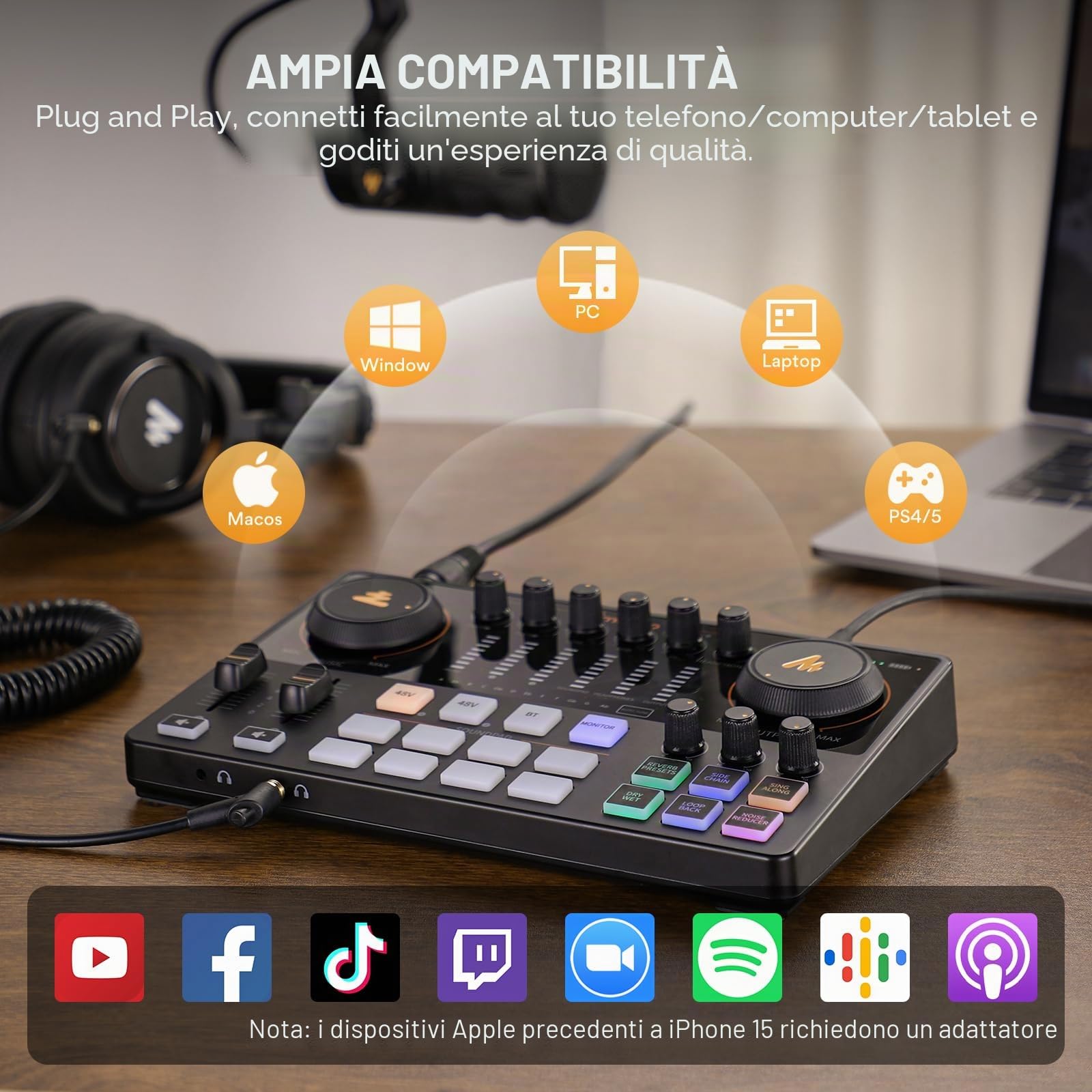 MAONO Pacchetto di apparecchiature podcast: mixer di interfaccia audio con due ingressi XLR per lo streaming di podcast MaonoCaster E2 Gen2