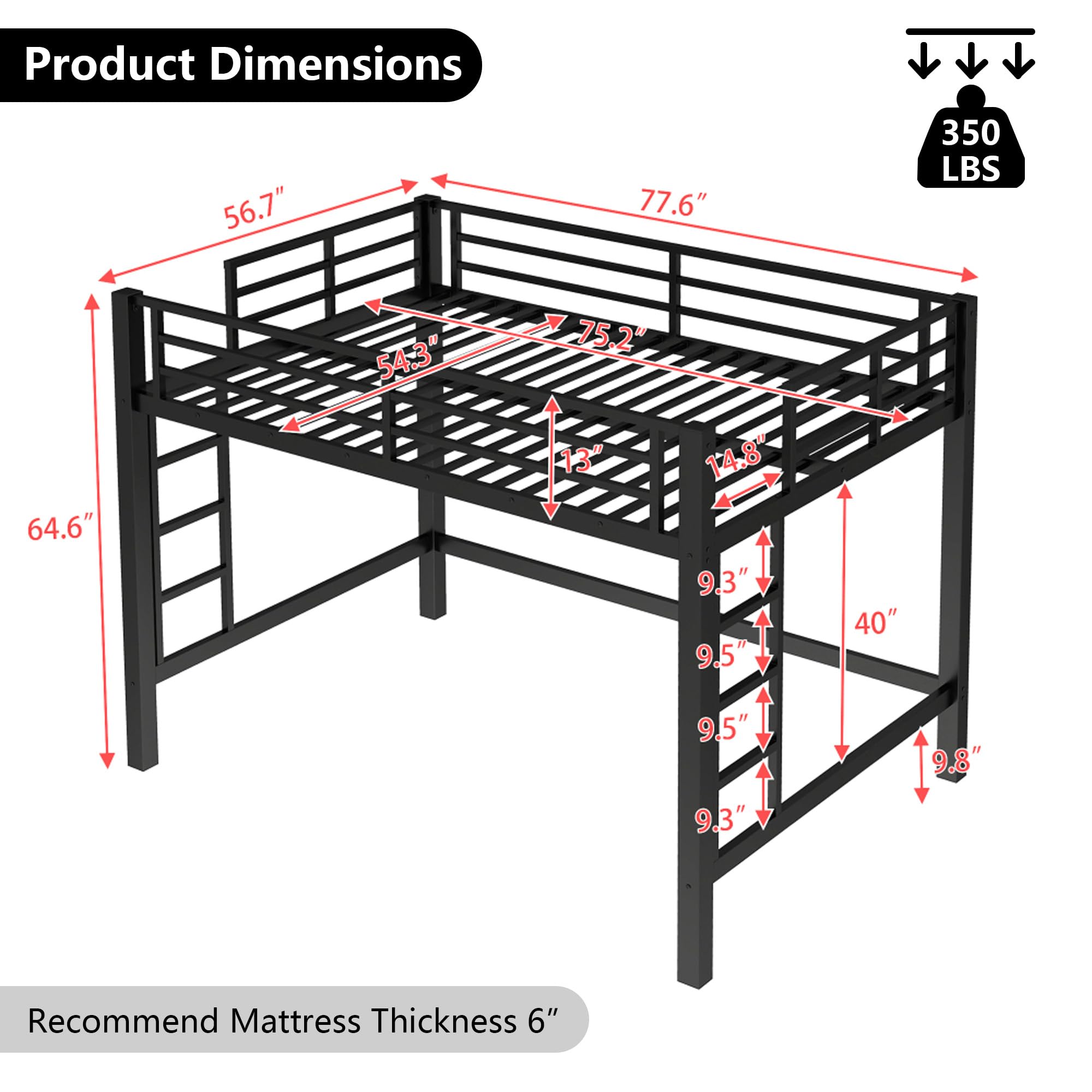 Photo 1 of ***SIMILAR ITEM***
Bellemave Full Size Metal Loft Bed Frame with 2 Ladders, High Guardrail & Sturdy Iron Construction, Space-Saving Adult Loft Bed for Dorms, Safe for Kids, Teens, No Box Spring Needed, Black