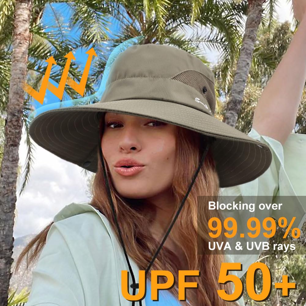 DRESHOW Donna Sole Cappello All'aperto UV Protezione Cappello Maglia Pieghevole Tesa Larga Pesca Coda di Cavallo Spiaggia Secchiello Cappelli