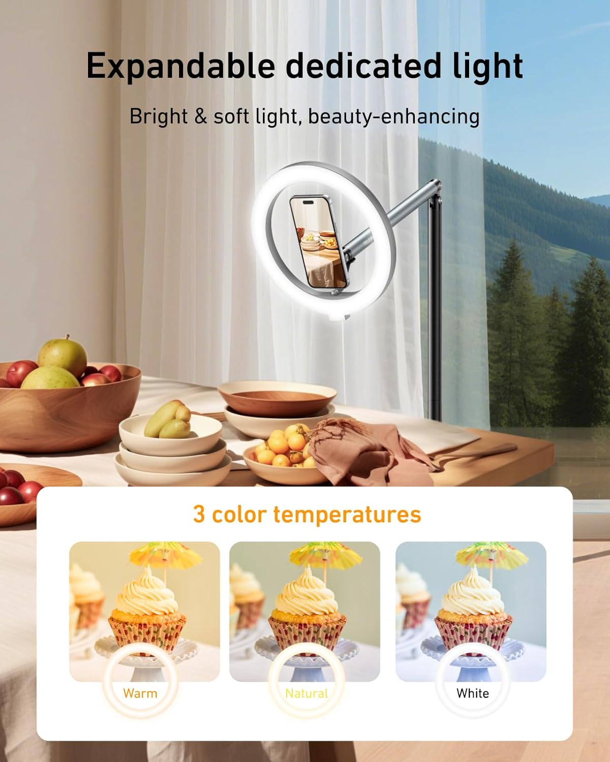 Tablet Floor Stand with Magnetic– Adjustable up to 57" for Live Streaming, Video Calls & Recording – 7.7 lb Heavy Duty Base, Stable Holder for iPhone, iPad (Ideal for TikTok, YouTube, Zoom Meetings)