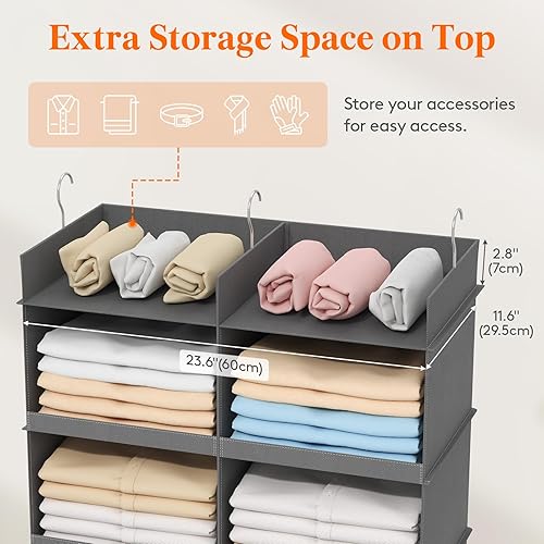Miniatura 6 de Lifewit Estante colgante de doble fila de 4 niveles para armario, estantes de almacenamiento de ropa con 3 ganchos resistentes para organización de