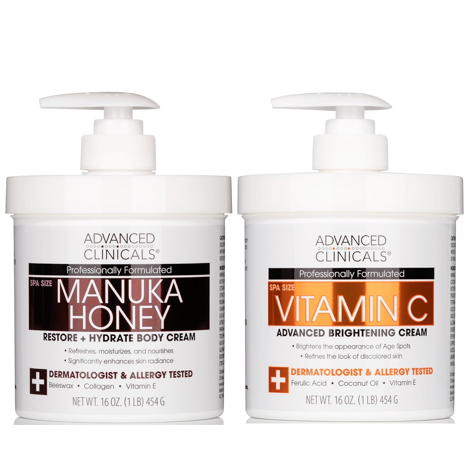 Advanced Clinicals Vitamin C Brightening Cream + Manuka Honey Body Lotion & Face Moisturizer 2pc Skincare Set For Women & Men | Body Butter Creams Help Reduce Appearance Of Dark Spots & Dry Skin, 2pc Advanced Clinicals Vitamin C Brightening Cream + Manuka Honey Body Lotion & Face Moisturizer 2pc Skincare Set For Women & Men | Body Butter Creams Help Reduce Appearance Of Dark Spots & Dry Skin, 2pc