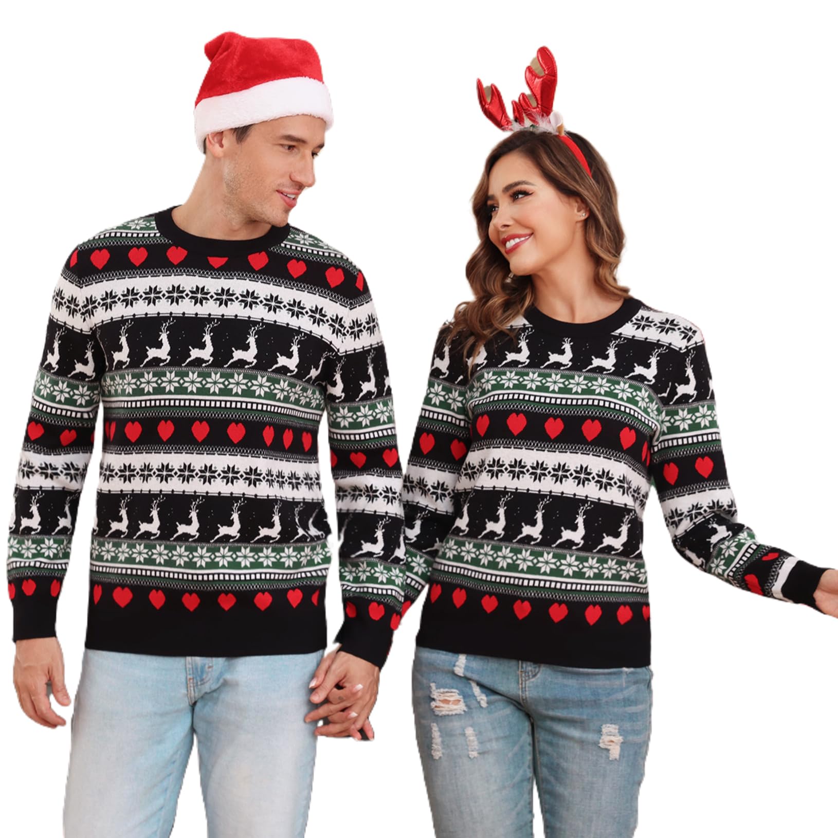Family Christmas Sweaters Ugly Funny Reindeer Snowflake Long Sleeve Holiday Xmas Knitted Pullover Tops