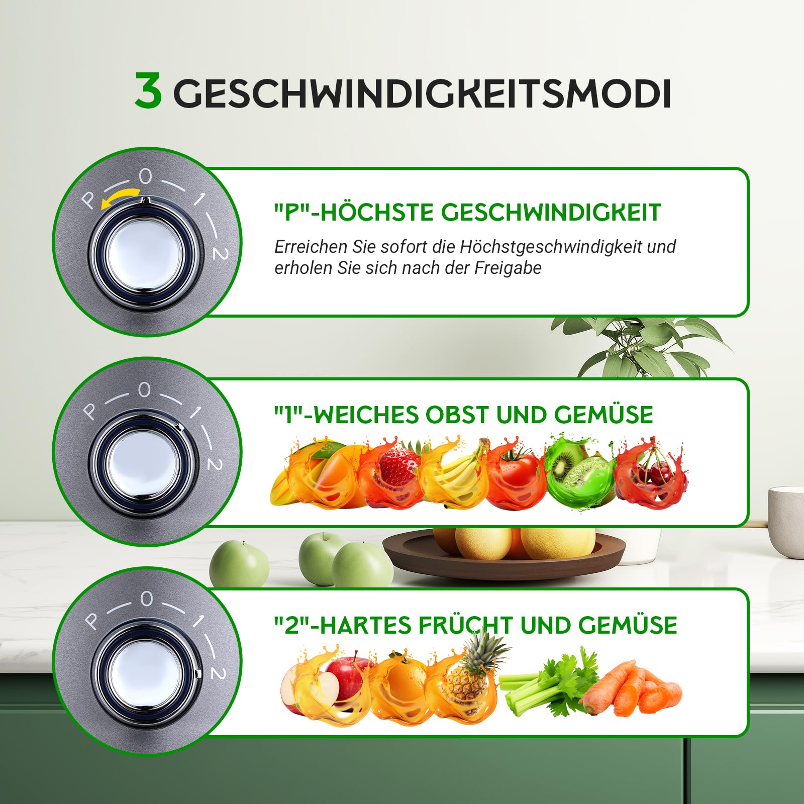 Entsafter, 600W Juicer Machine für Obst und Gemüse in Edelstahl, 76mm Zufuhröffnung, 3 Geschwindigkeiten, Anti-Tropf-Funktion und Überhitzungsschutz Leicht zu bedienen und zu reinigen,BPA-frei