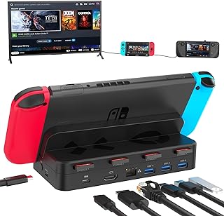 Unitek TV Dock Station for Nintendo Switch/Steam Deck 5-in-1 Docking Station Adapter One-touch Switching with 4 Game Card ...