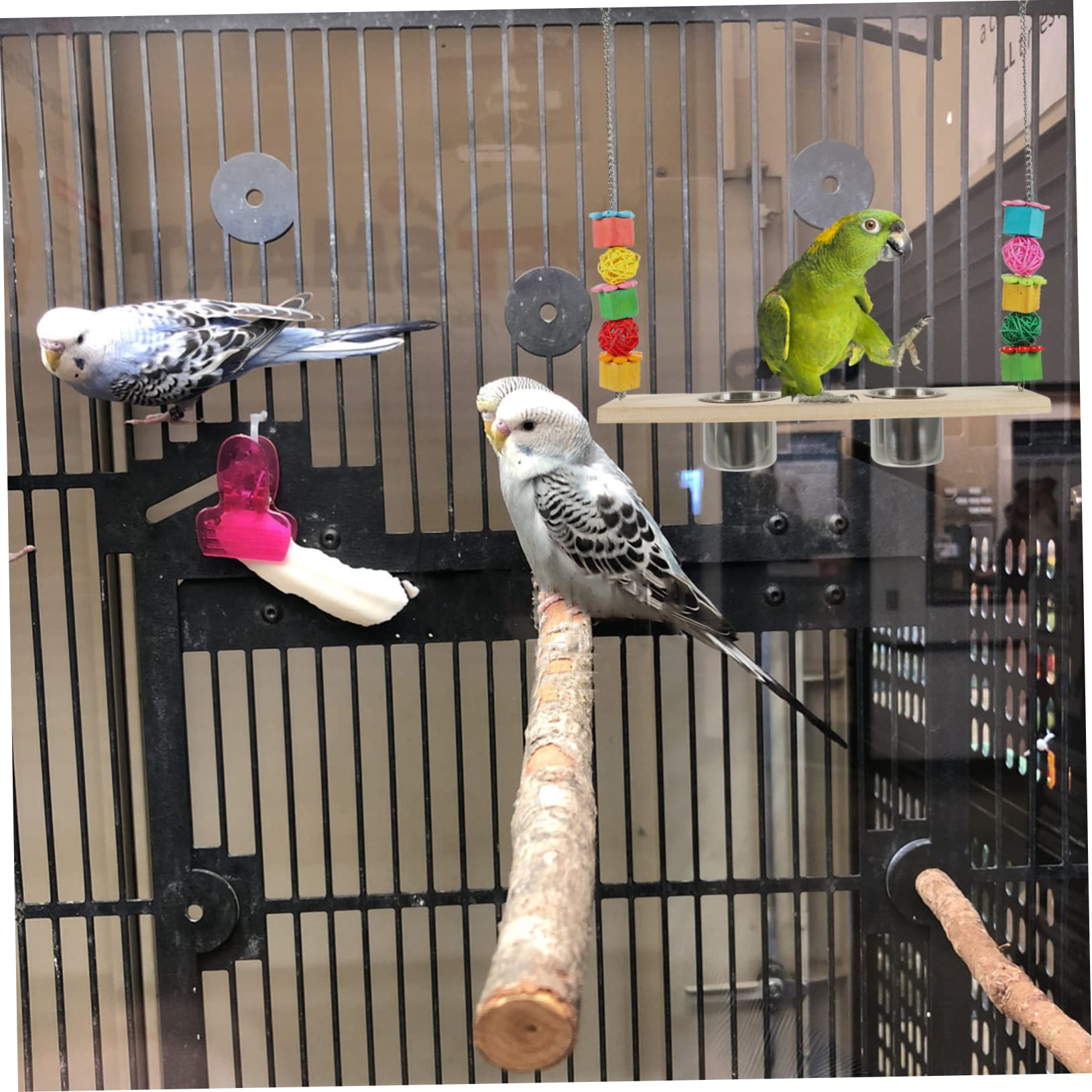 minkissy 5 piezas de juguete de búsqueda de loro, perca de pollito, columpio de loro con taza de comida, juguete de mordida de loro, juguetes de pájaros para cacatúas, perchas, juguete de loro,
