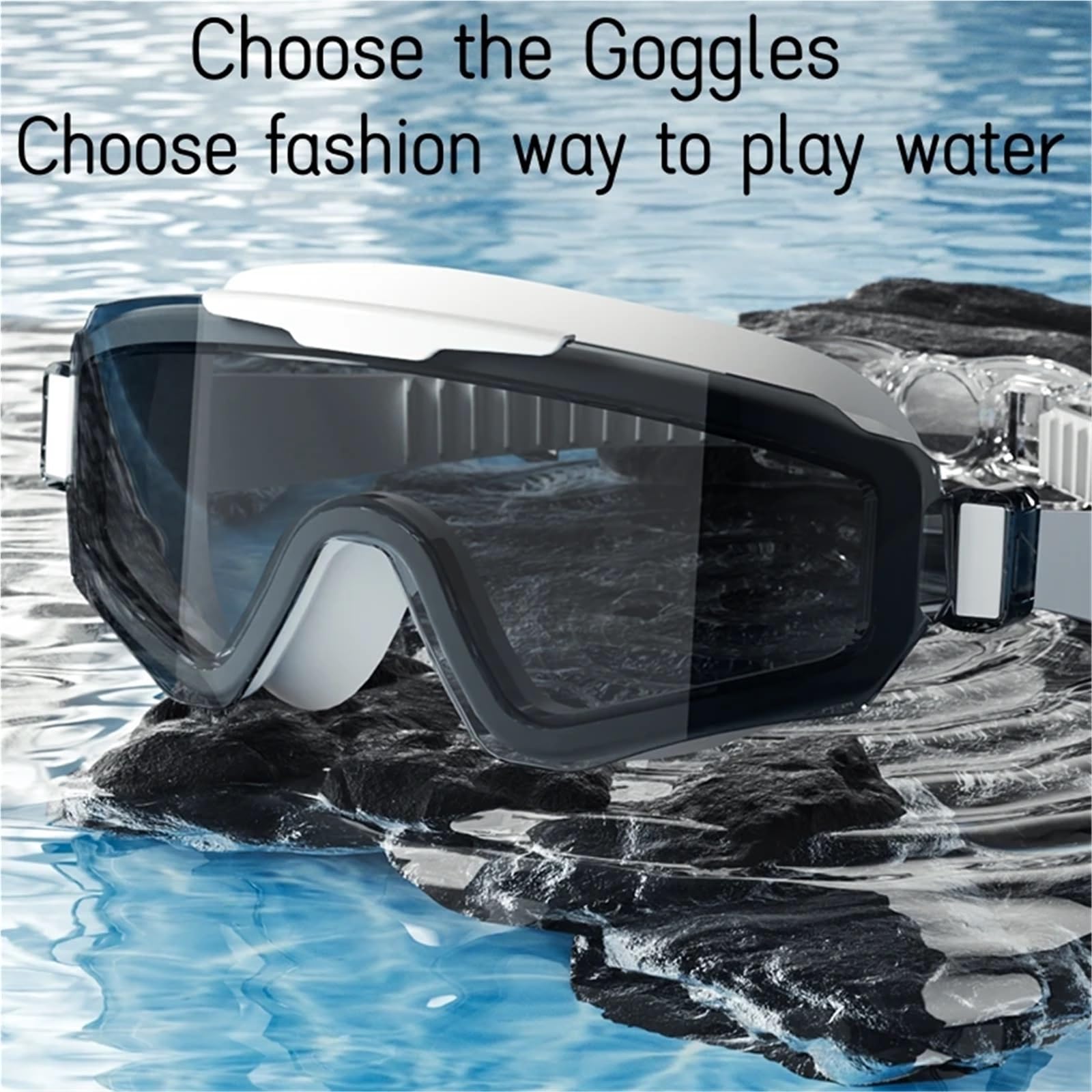 JUANYAO Schwimmbrille Stilvolle Schwimmbrille mit großem Rahmen, wasserdicht, HD-Vision, Schwimmbrille for Erwachsene for Männer und Frauen Für Schwimmen(Black Lens)