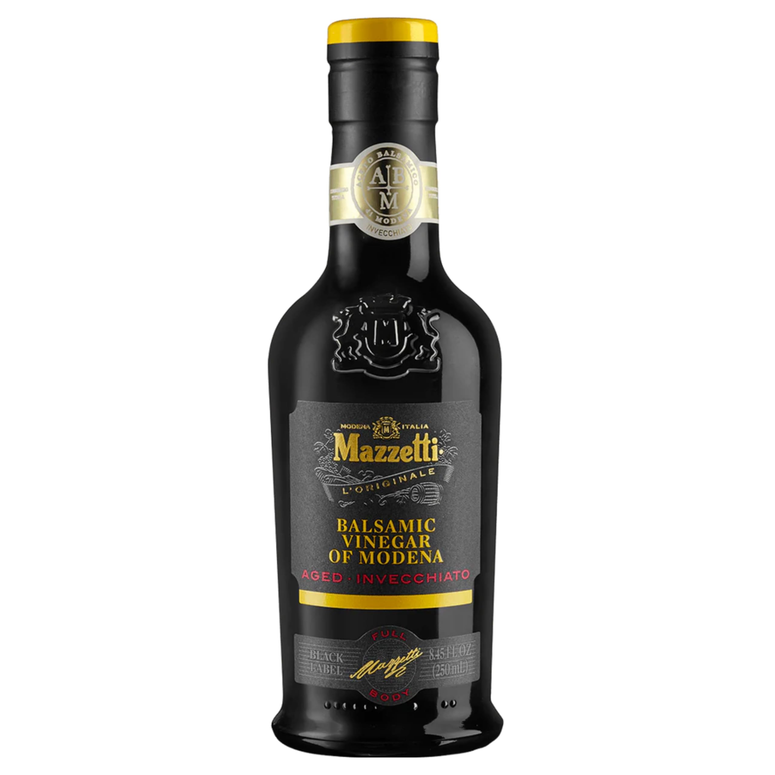 Mazzetti Black Label Balsamic Vinegar of Modena PGI, 8.45 Fl Oz, Rich & Velvety, Matured in Oak Barrels, Perfect for Specialty Cheeses & Grilled Meats, Crafted in Italy