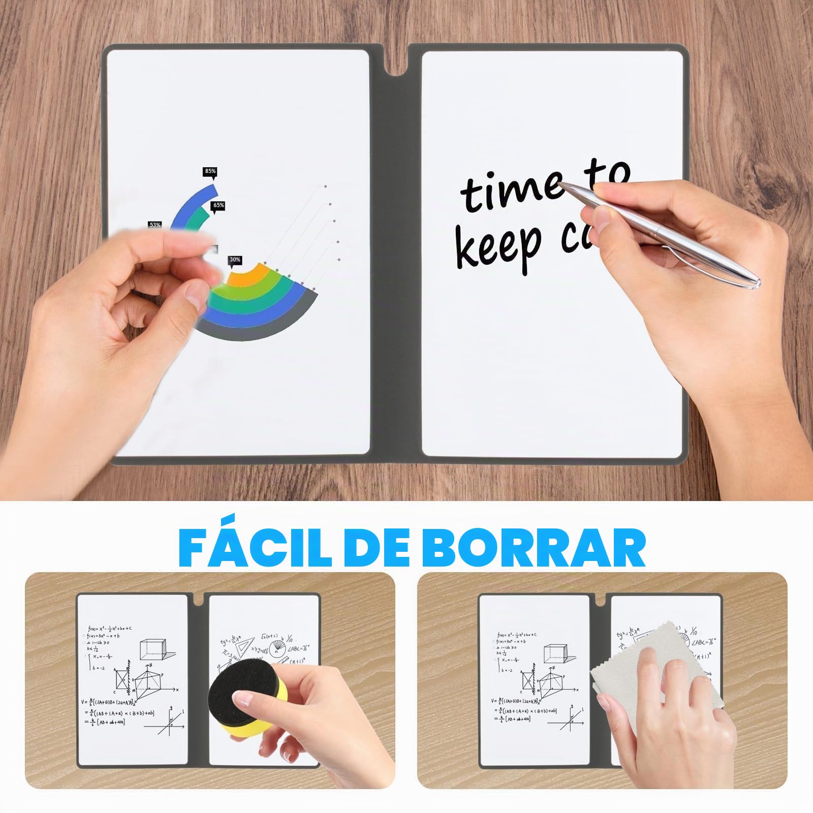 Pizarra Blanca Pequeña,A5 Pizarra Rotulador Borrable, Whiteboards Pizarra Borrable Reutilizable,Libreta de Pizarra Blanca de Escritorio,Borrado en Seco para Oficina Estudios + Bolígrafos Borradores