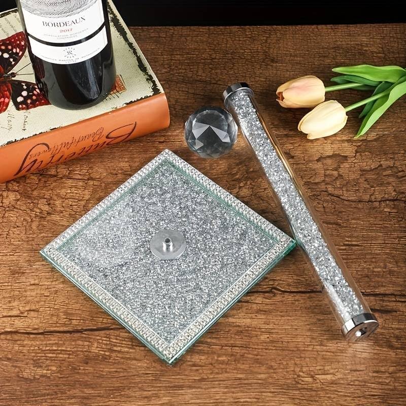 Porta Rotolo Di Carta In Vetro Argentato Con Cristallo E Base A Cubo - Design Moderno Con Diamante Schiacciato Per Cucina E Bagno