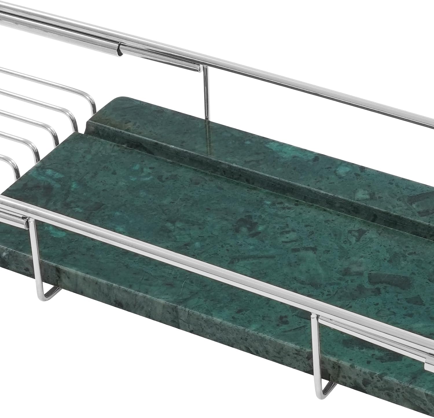 Stainless Steel Bathtub Tray, 44.09 lbs Capacity Bath Caddy, Modern Green Marble Bathtub Tray, Expandable Tool for Bathroom, Kitchen & Hotel, Adjustable 26.77-35.5in(Silver+Green)
