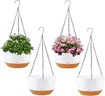 10 inch Plant Pot Hanging Planters Self Watering Pots for Indoor Plants, 3 Pack Plastic Hanging Basket with Removable Tray for Home Garden Porch Balcony Patio Decor(Black)