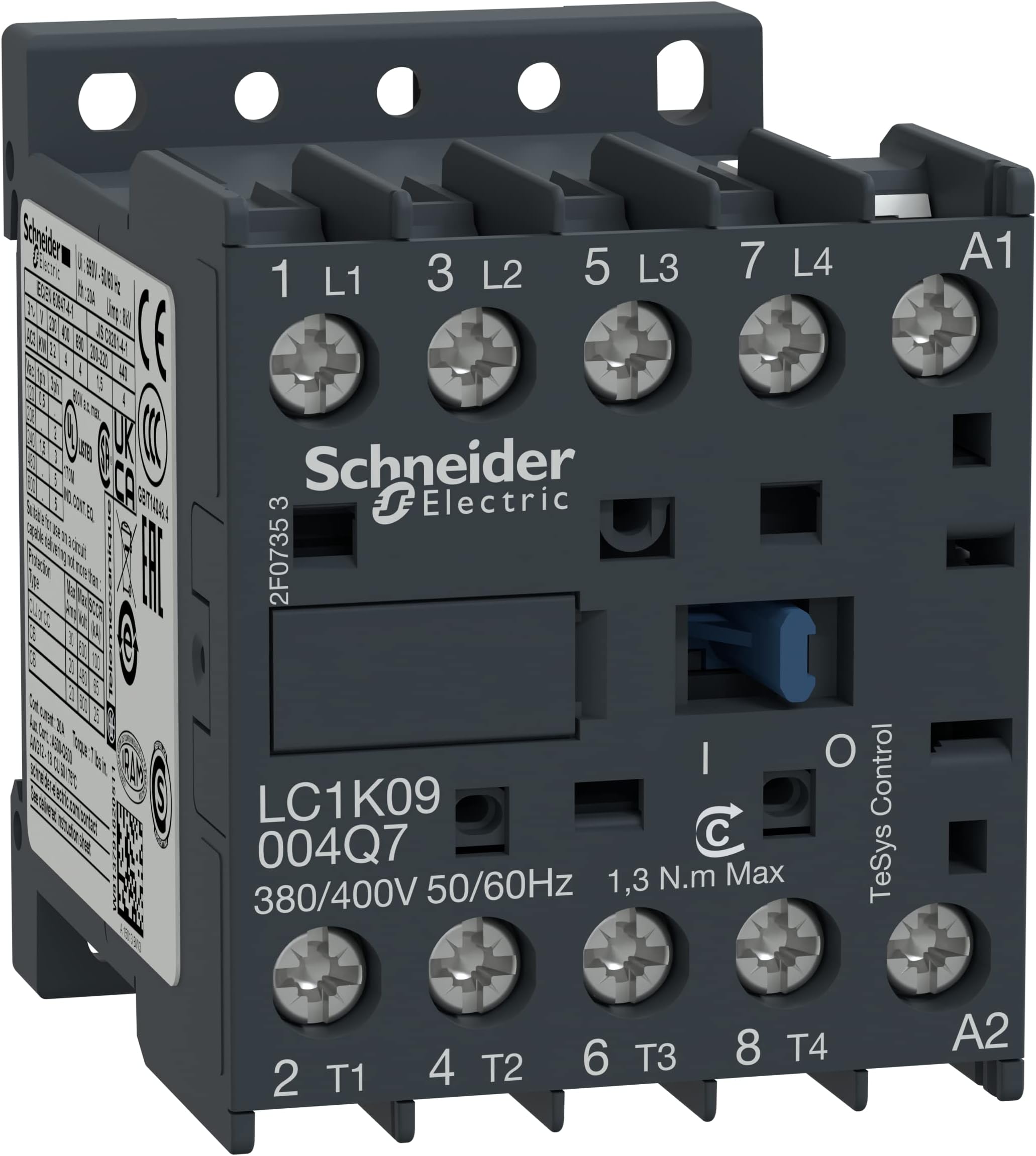 Schneider Electric, TeSys K contactor - 4P (4 NO) - AC-1 <= 440 V 20 A - 230 V AC coil, LC1K09004P7