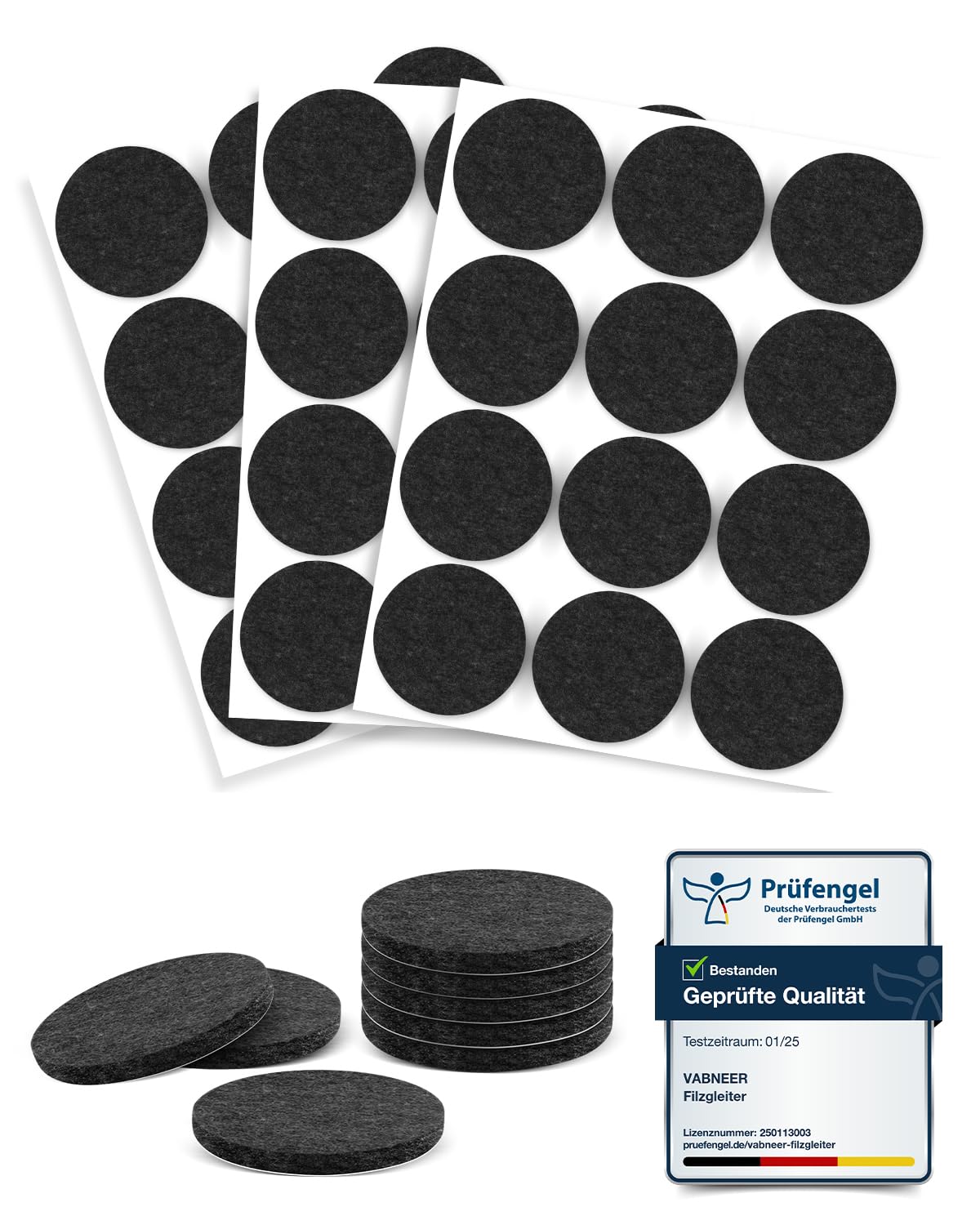 VABNEER 36 Stück Filzgleiter Selbstklebend 35mm, Filzgleiter für Stühle Möbelfüße 5mm Dicke - Bodenschutz für Holzböden Laminat Fliesen - Geräuschdämpfung & Kratzverhinderung
