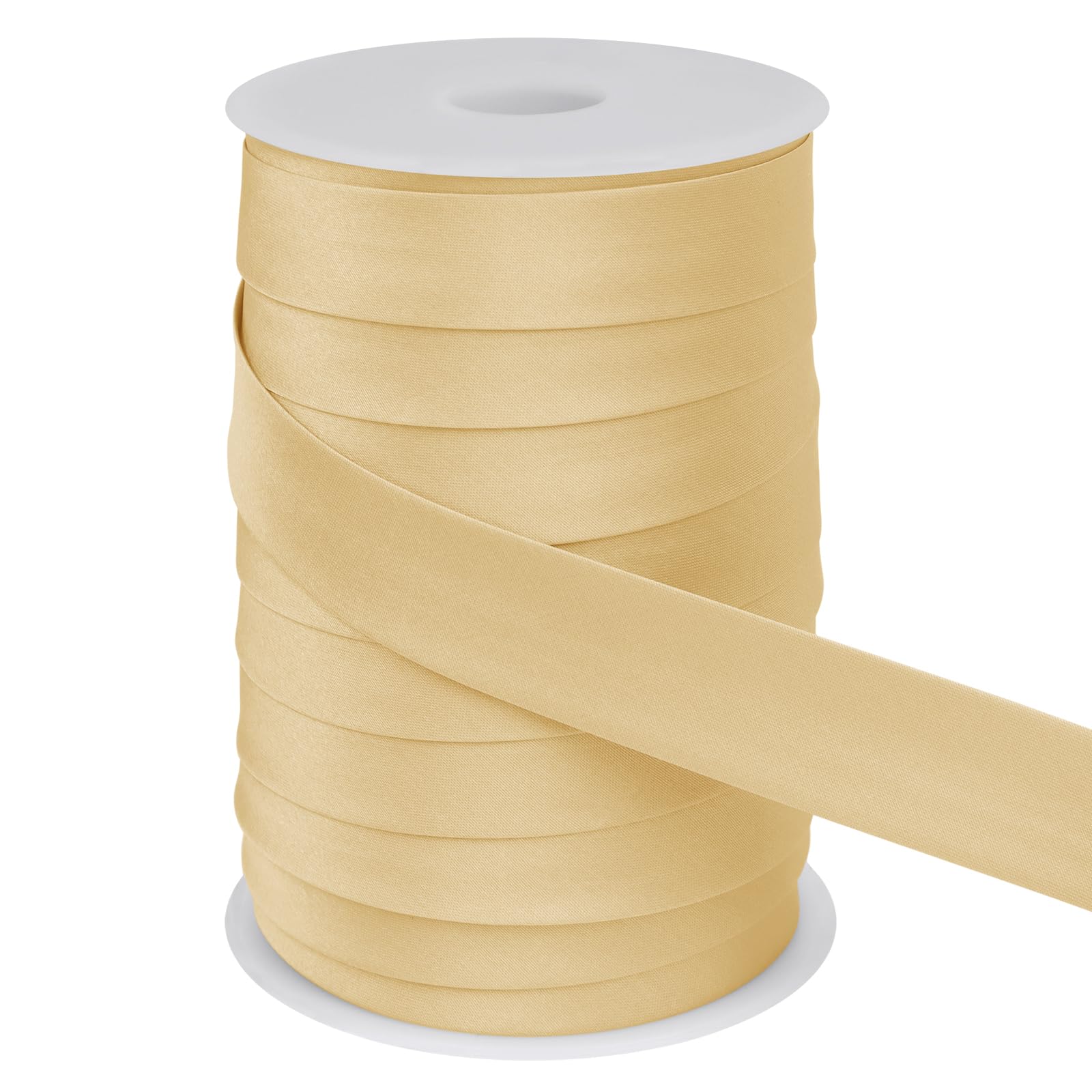 LEREATI Satin Bias Binding Tape for Sewing 1 Inch x 50m Sewing Bias Tape Double Fold, Upholstery Webbing Tape for Sewing, Bunting, Seaming, Quilting, Hemming (Champagne)