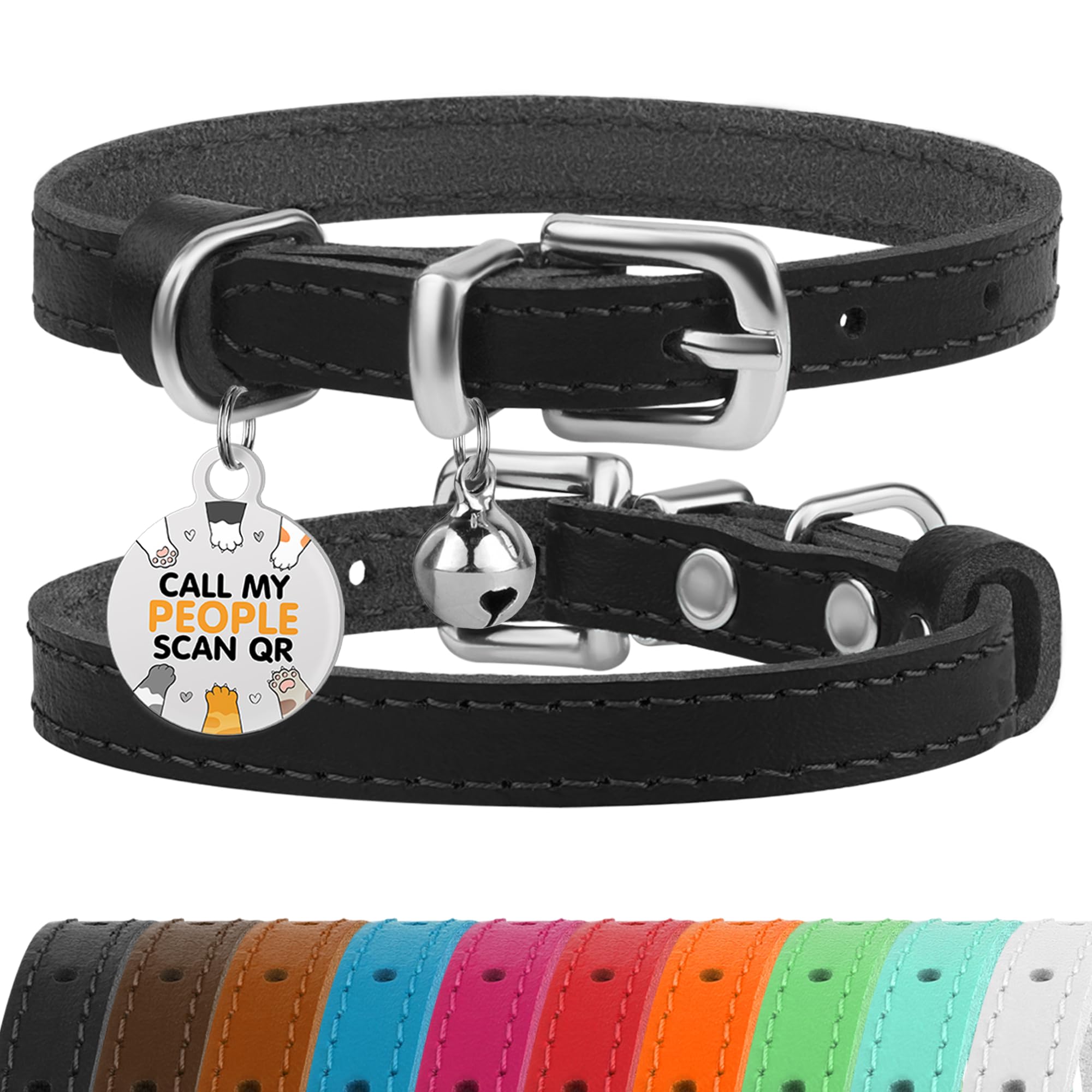 Collar de cuero para gato ideal para paseos por el jardín de casa con cascabel sonoro