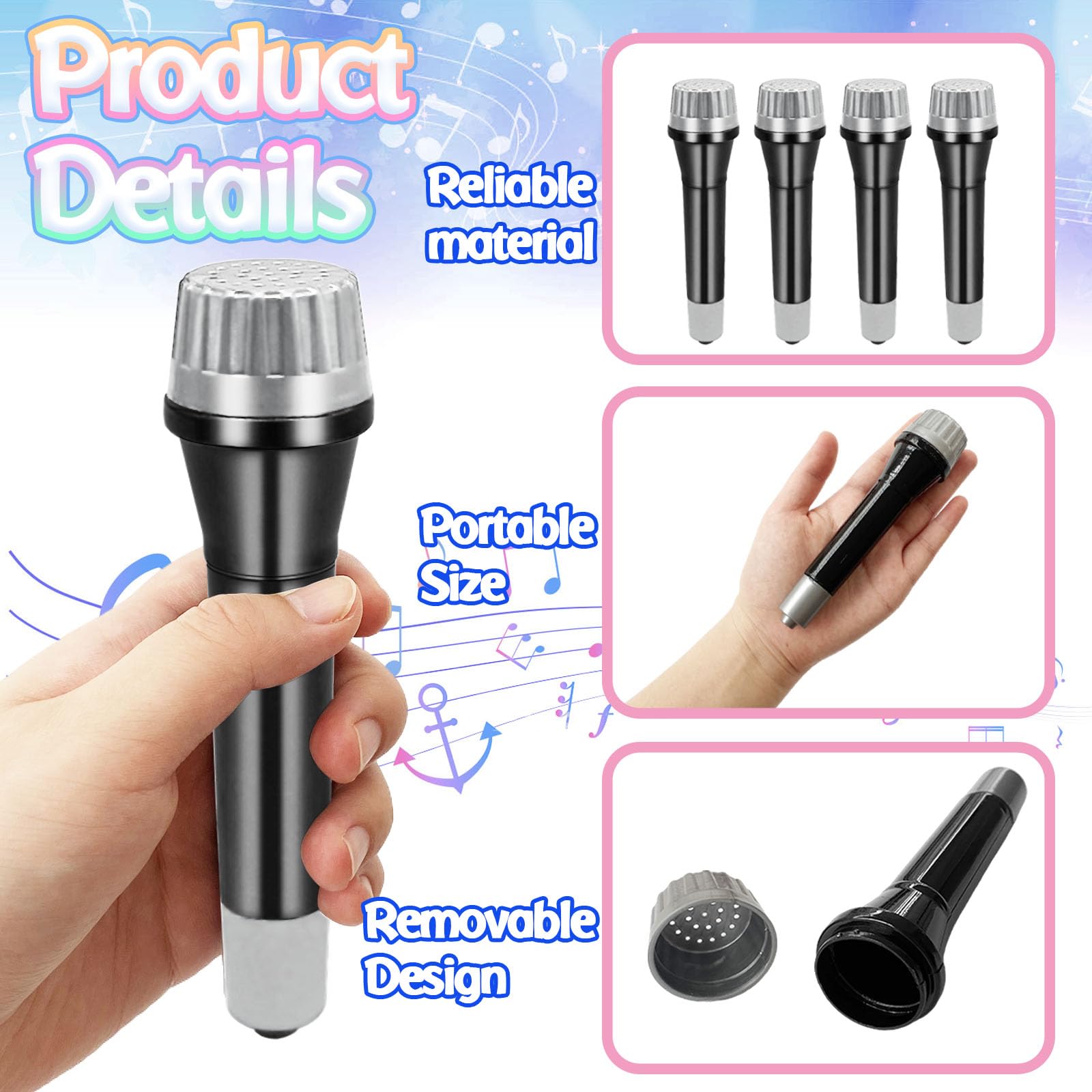 Fdit Micro accessoire en plastique Microphone d'accessoire réaliste