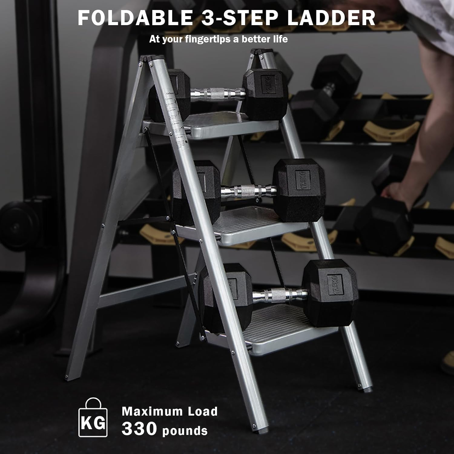 XinSunho 3 Step Ladder, Folding Step Stool with Anti-Slip Wide Pedal, Portable Sturdy Steel Ladder 3 Steps, 330lbs Safety Kitchen & Household Ladder