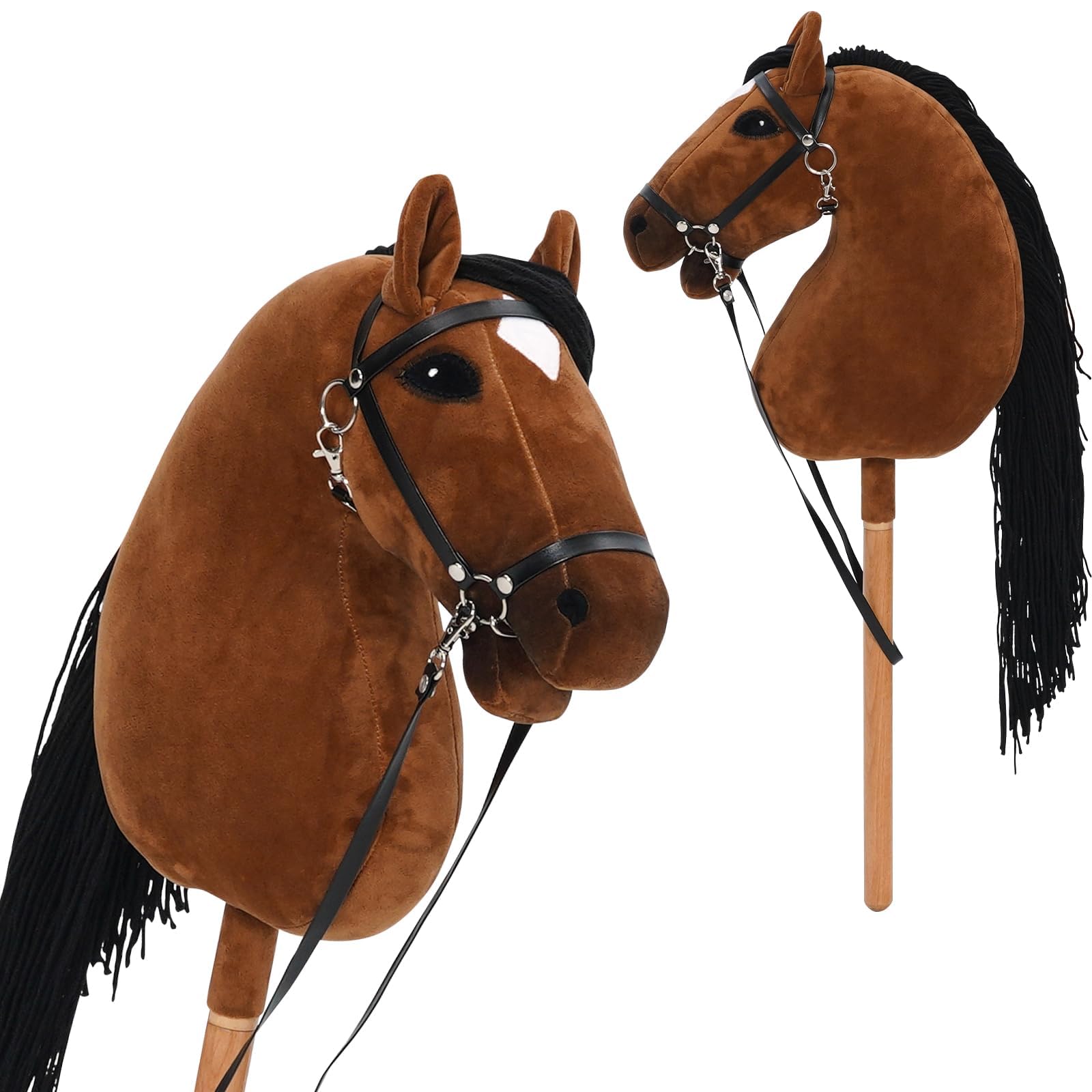 Arkyomi Hobby Horse Toy for Kids, Handcrafted Plush Stick Pony with Sturdy Wood Stick for Toddlers & Kids, Pretend Play Horse Toy (Brown)