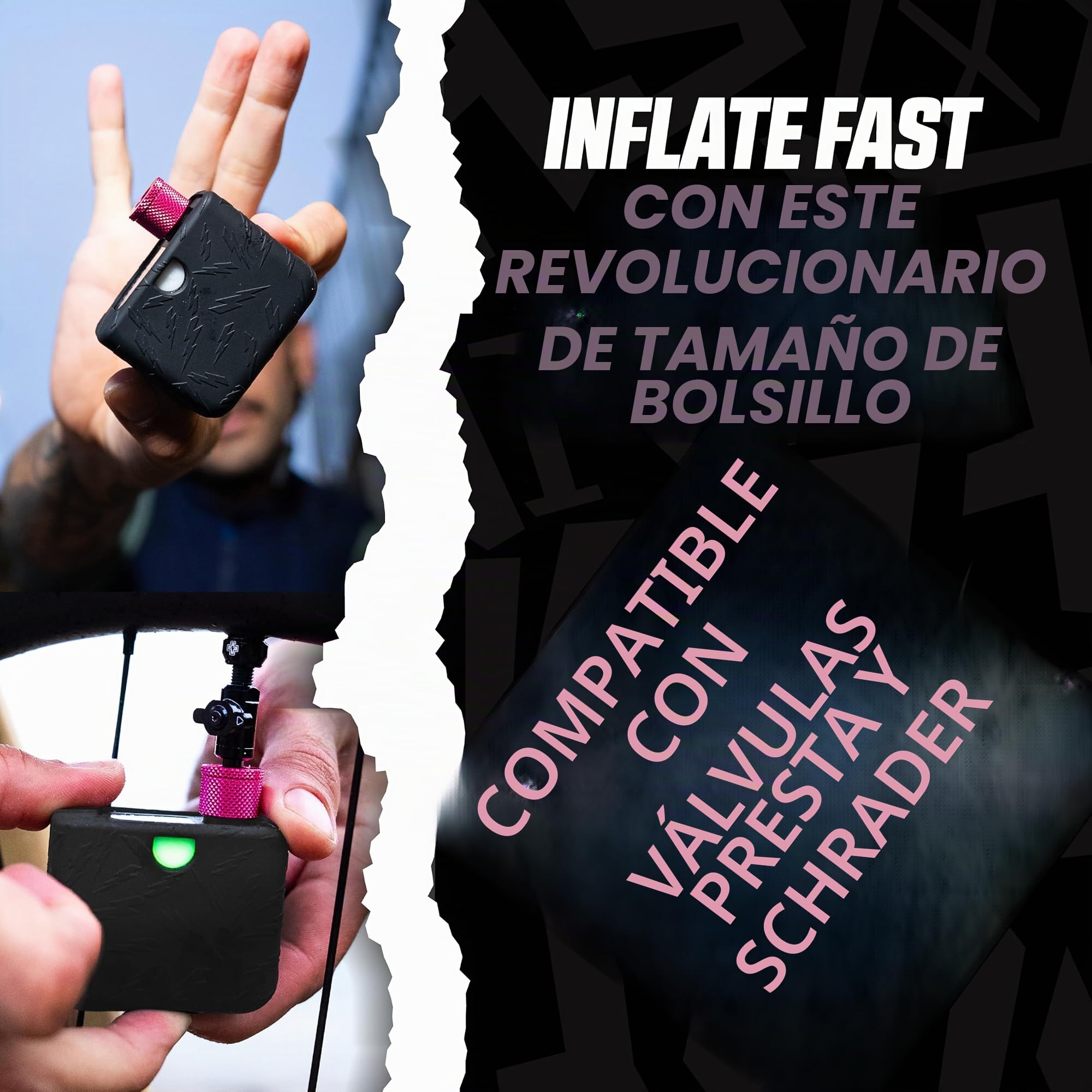 Muc-Off Airmach Mini Inflador Eléctrico - Presta y Schrader - Bomba de Bicicleta Compacta con Carga Rápida USB-C