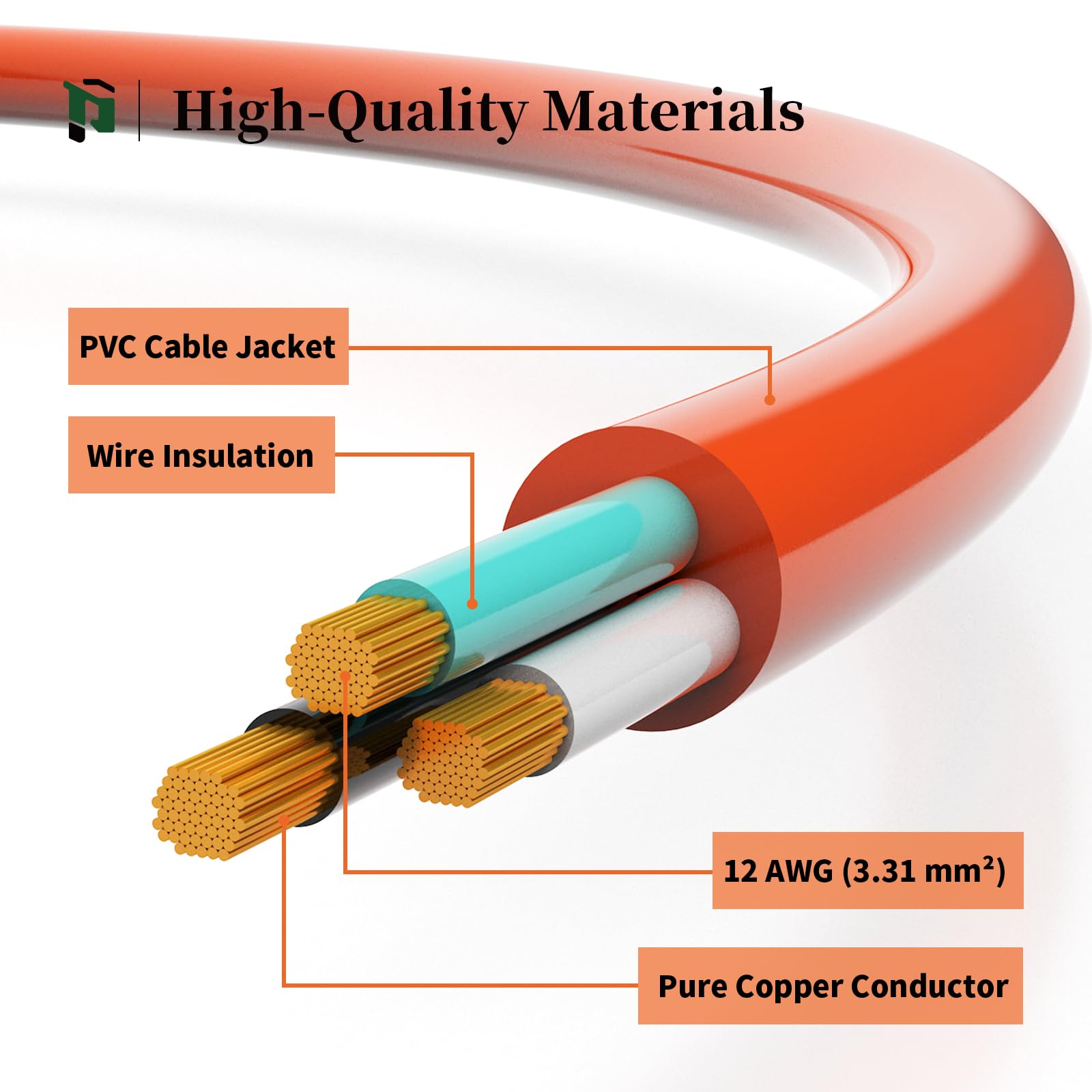Cable de extensión para exteriores de calibre 12/3 de 25 pies, resistente al agua, cable de extensión de 3 puntas, 15 A 1875 W SJTW, listado ETL, ideal para jardín y hogar, naranja