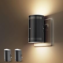 LOHAS-LED Night Light Plug in Wall, Dusk to Dawn Sensor, Warm White 3000K, 0-100LM, Dimmable Night Light for Bathroom Bedroom Stairs, (Black Shade, 2 Pack)