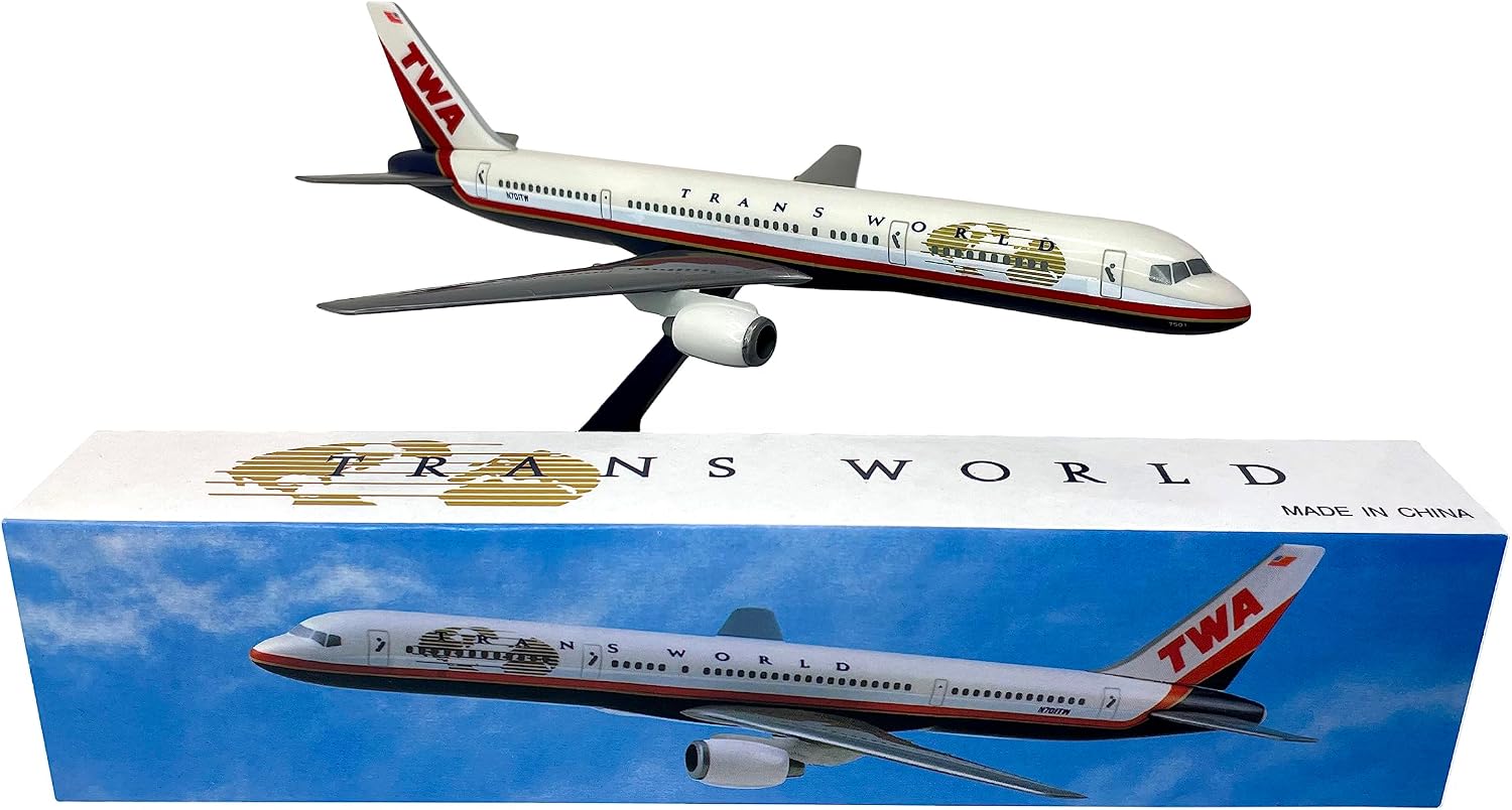 TWA (95-01) 757-200 1:200 Scale - Plastic Snap-Fit Model Airplane - Collectible Replica of TWA Airlines Aircraft - Part #ABO-75720H-029