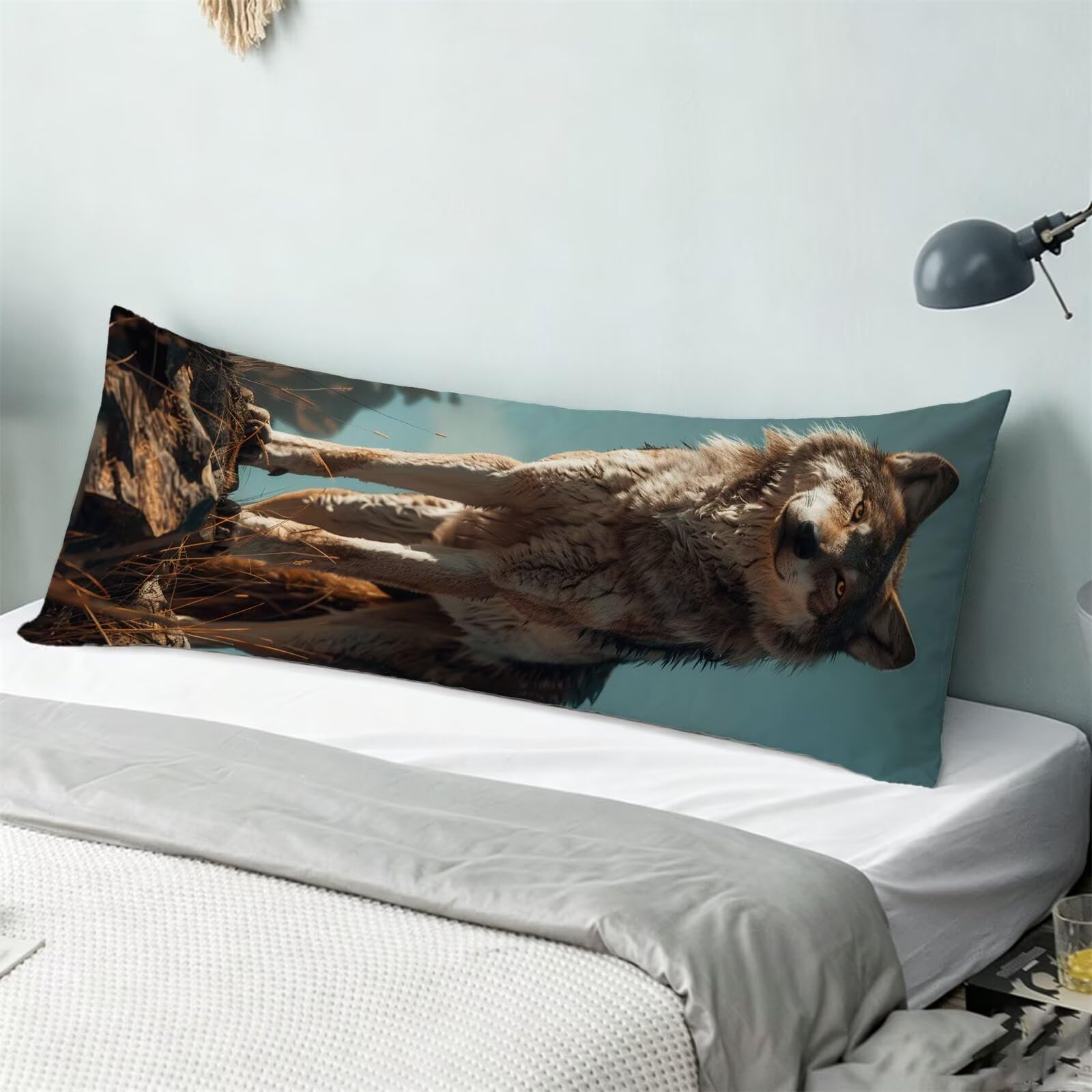 Funda de Almohada 60 x 180 cm Animal Protector Almohada 180 cm con Cremallera Invisible, Lino Durable y Transpirable Pillow Case Moderno Impresión a Doble Cara para Cama, Sofá y Dormitorio dg-604