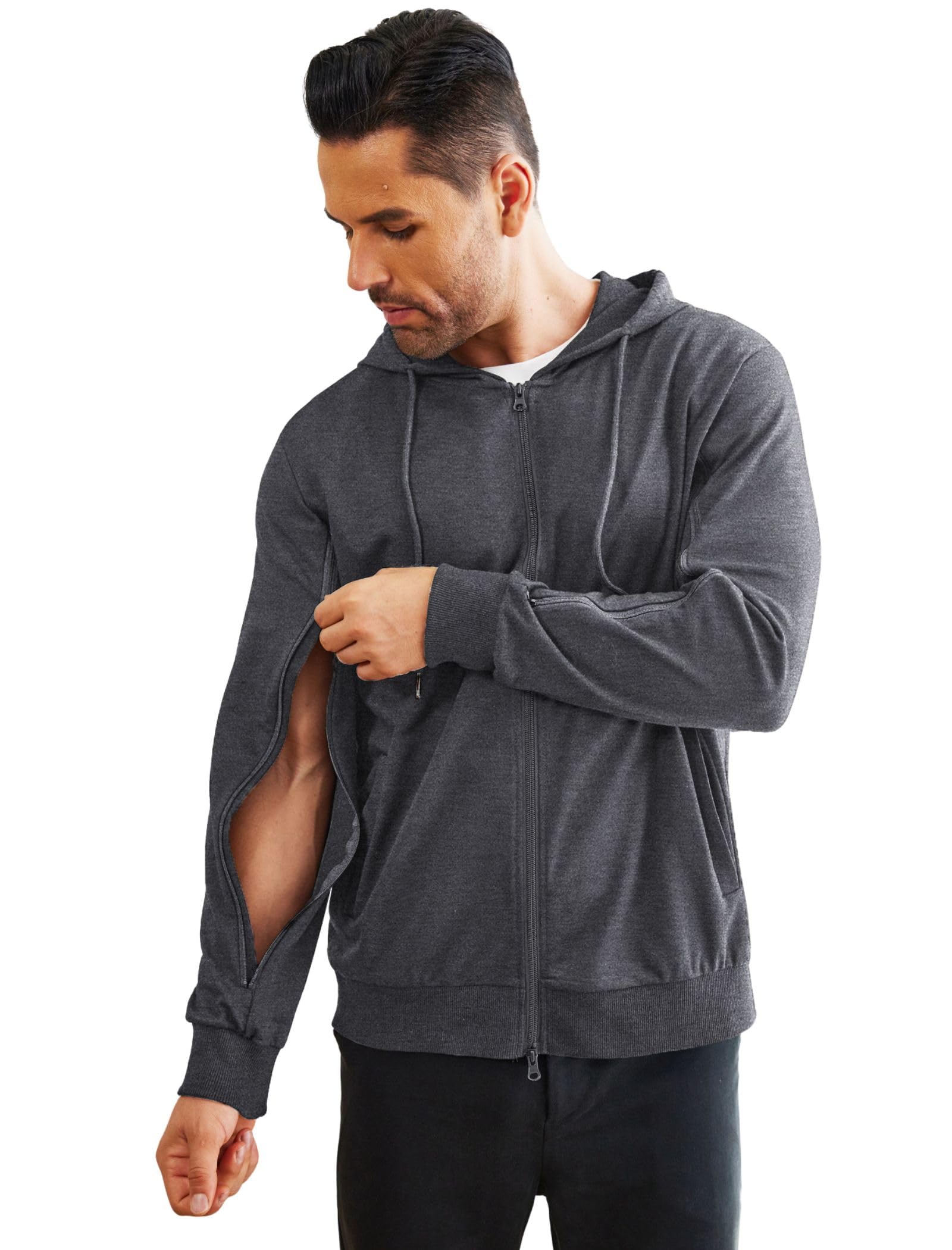 Deyeek Dialyse-Sweatshirt mit Reißverschluss am Arm, leichte Hämodialyse-Baumwolljacke mit Taschen