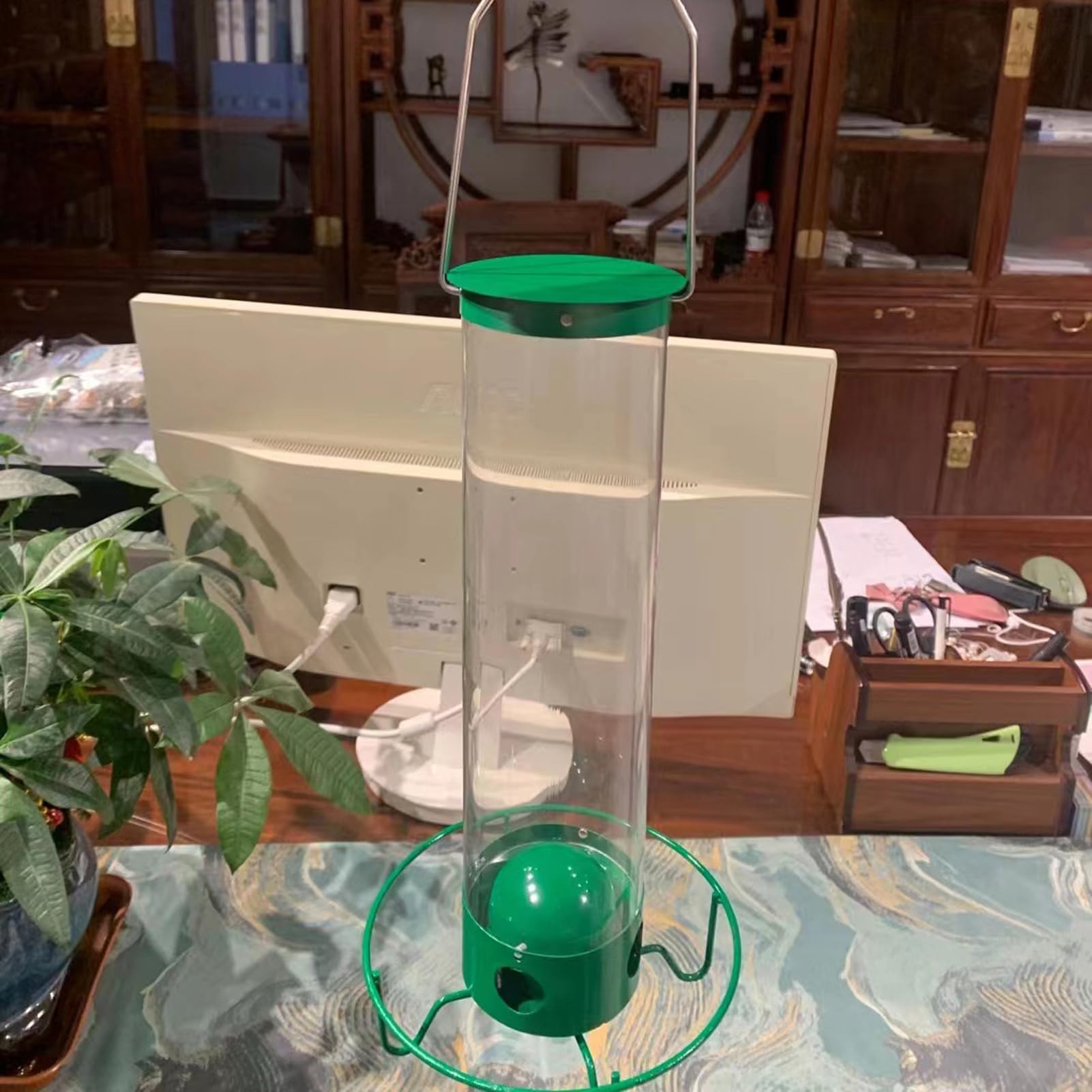 Mangiatoia per uccelli da appendere all'aperto, mangiatoia per uccelli in plastica dura di alta qualità, porte di alimentazione multiple, resistente alle intemperie(A)