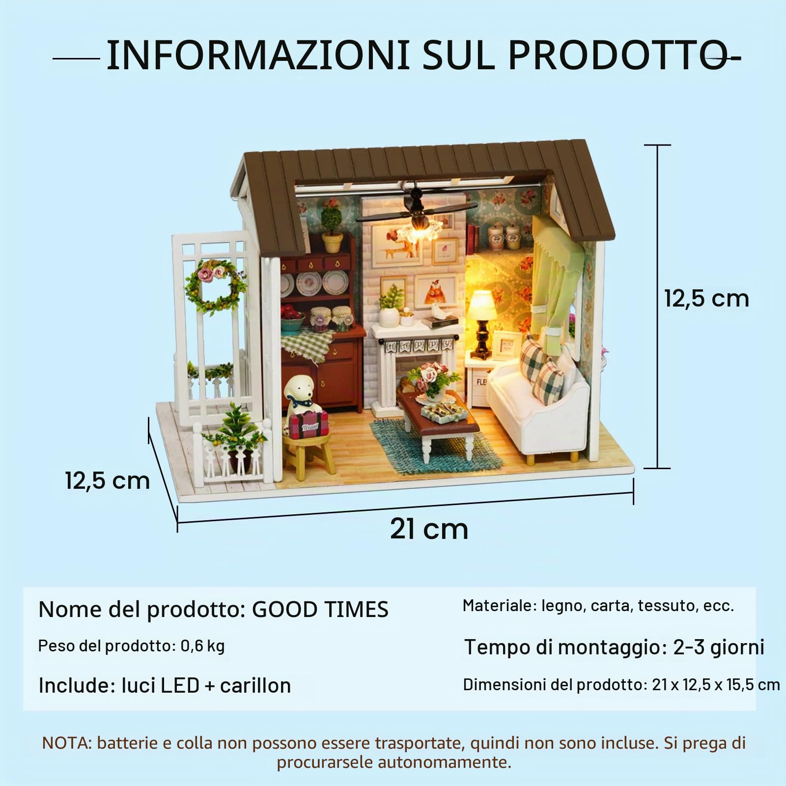 CUTEROOM Fai da te Dollhouse in Legno Handcraft Miniatura Kit-Soggiorno Modello e Mobili Mostrano Foto e Insegnamento in Inglese
