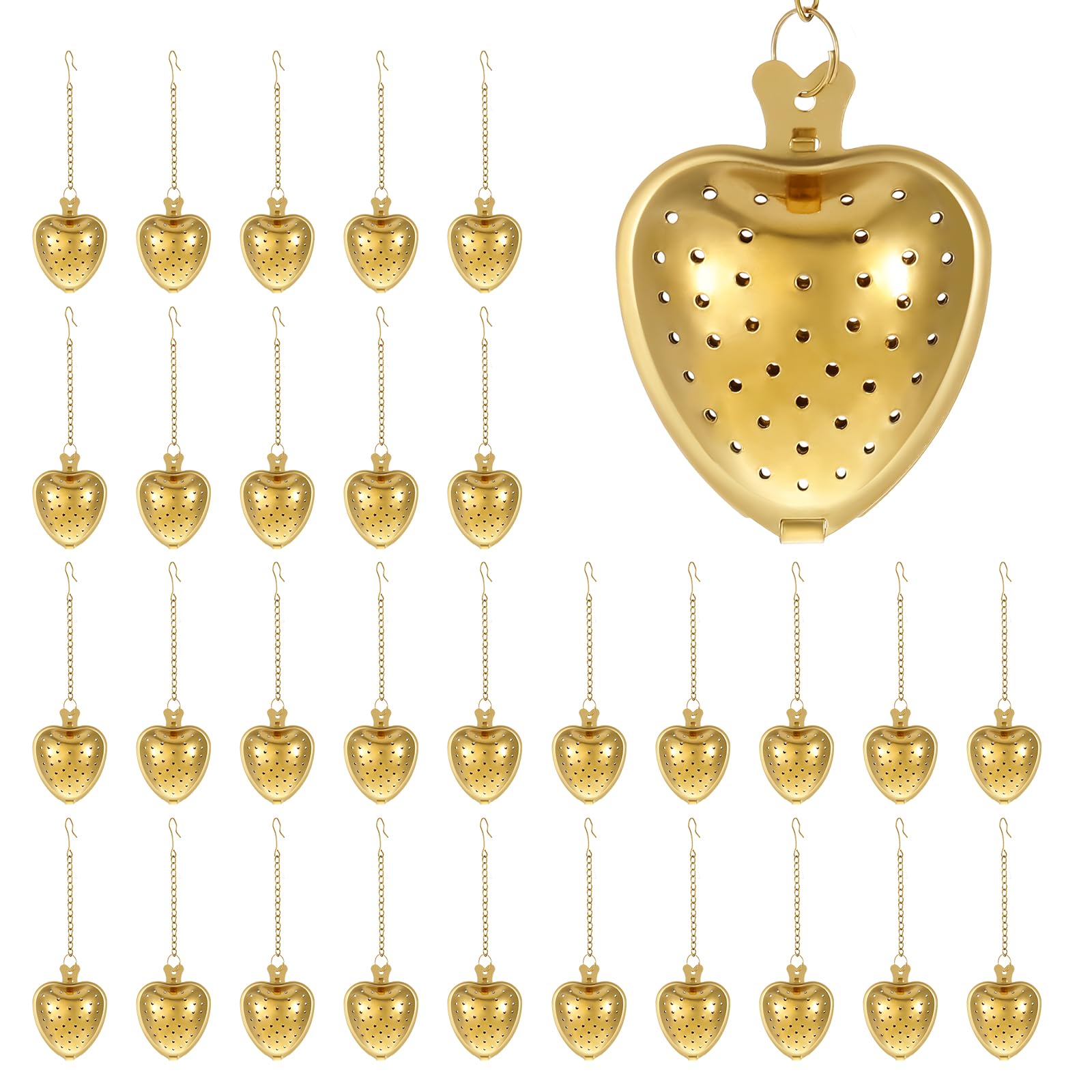 30 Pcs Stainless Steel Tea Strainer Ball Infuser Loose Leaf Steeper Interval Diffuser Heart Shape Mesh Filters with Extended Chain Hook for tea party